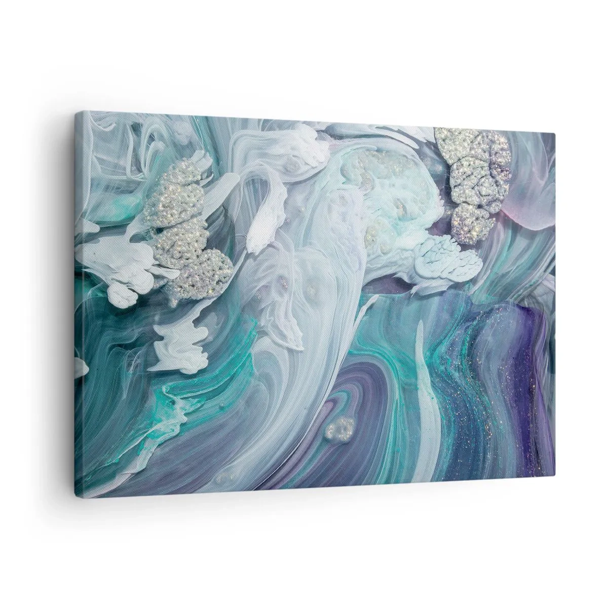 Schilderen op canvas - Abstracte wervelingen in tinten blauw en wit - 70x50cm - Stromingen van hemelsblauw - Moderne wanddecoratie voor woonkamer en slaapkamer ARTTOR