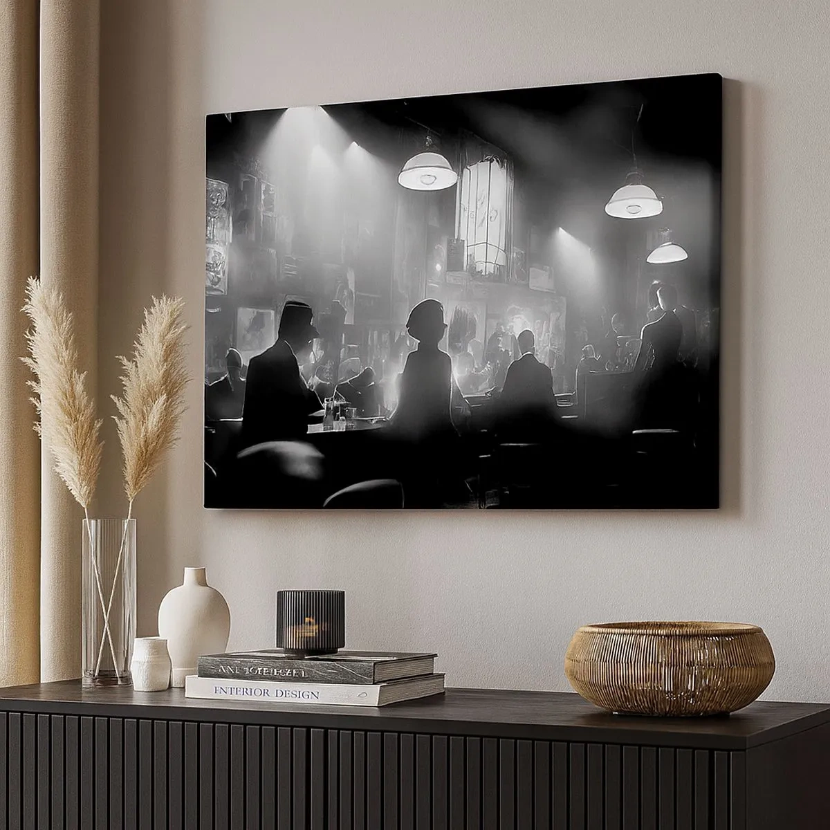 Schilderen op canvas - Zwart-witte jazznachtclubscène - 70x50cm - In jazz-sfeer - Moderne wanddecoratie voor woonkamer en slaapkamer ARTTOR