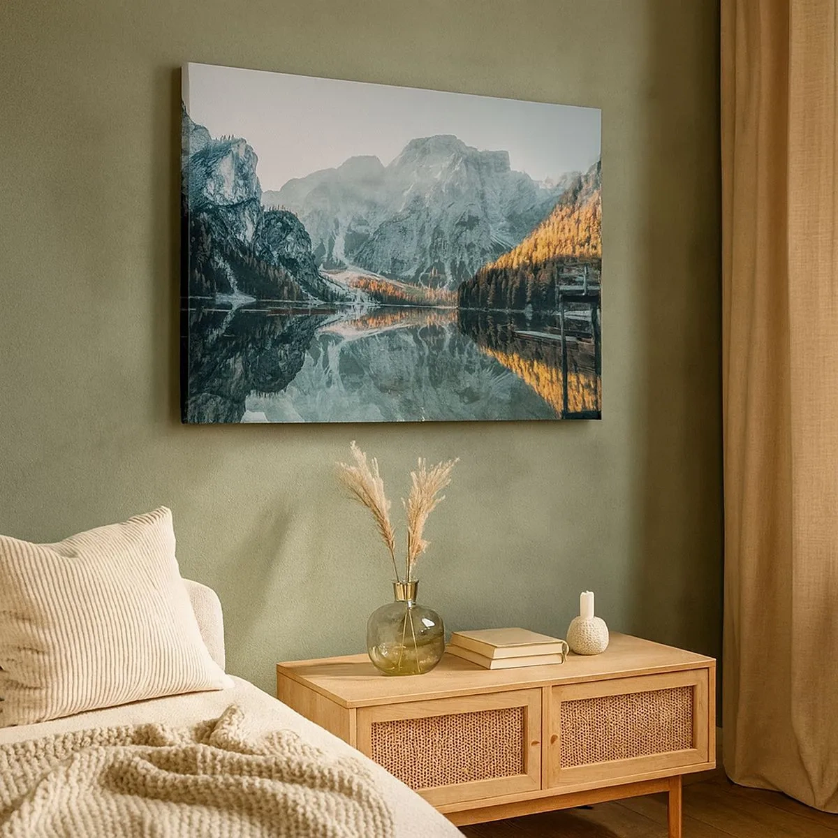 Schilderen op canvas - Een berglandschap weerspiegeld in het kalme oppervlak van een meer - 70x50cm - Spiegel landschap - Moderne wanddecoratie voor woonkamer en slaapkamer ARTTOR