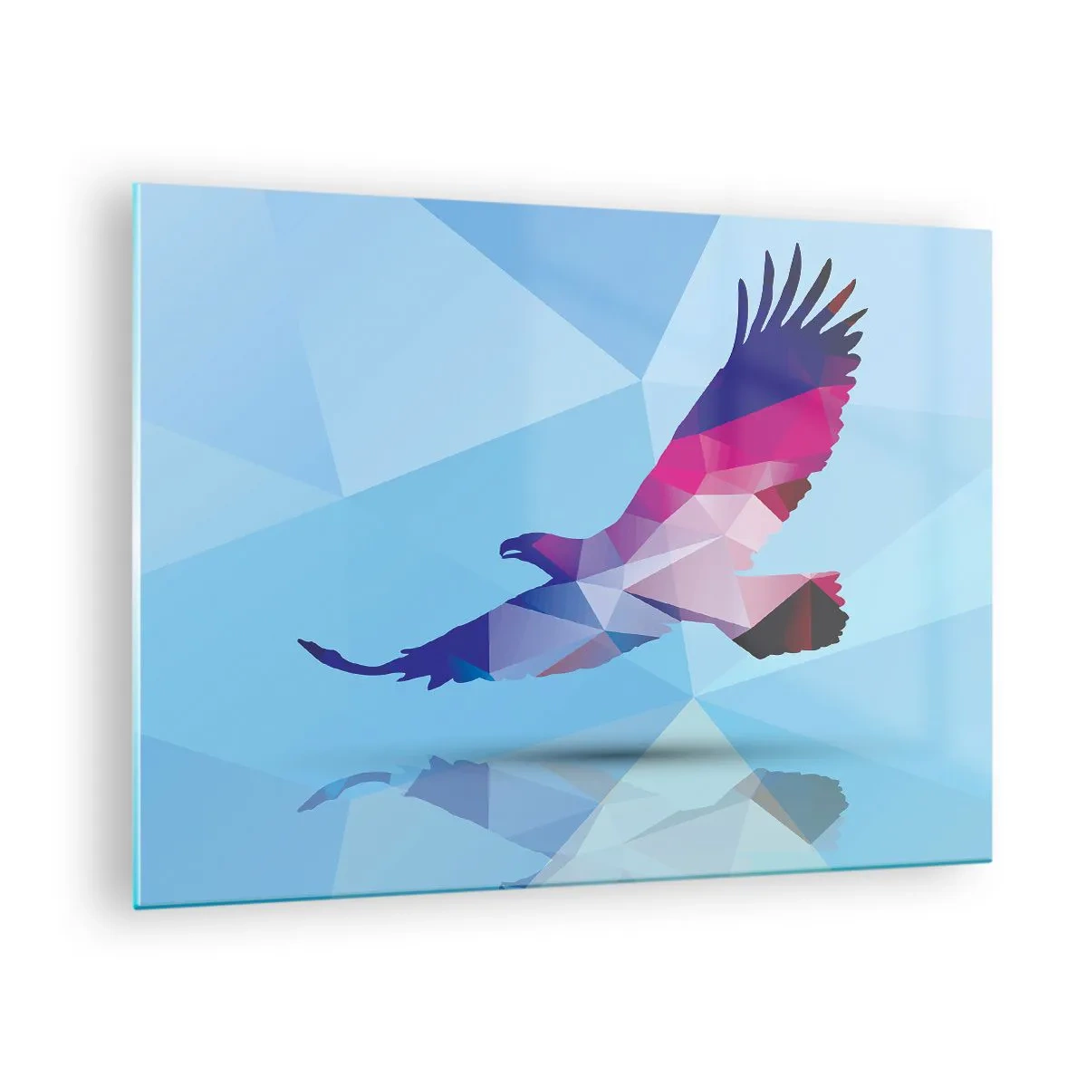Schilderen op glas - Geometrische adelaar op een blauwe achtergrond - 70x50cm - Adelaar in een lila kristal - Moderne wanddecoratie voor woonkamer en slaapkamer ARTTOR