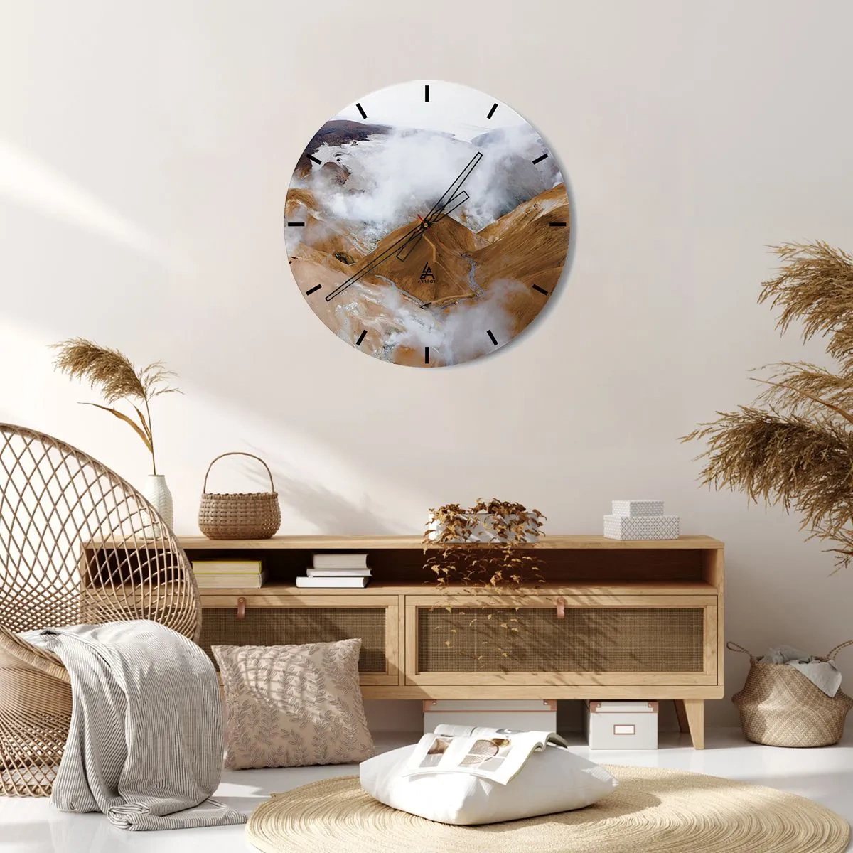 Wandklok - Klok - Het berglandschap van IJsland met nevels die over de vallei hangen - 30x30cm - De rauwe schoonheid van IJsland - Moderne wanddecoratie voor woonkamer, keuken en slaapkamer ARTTOR