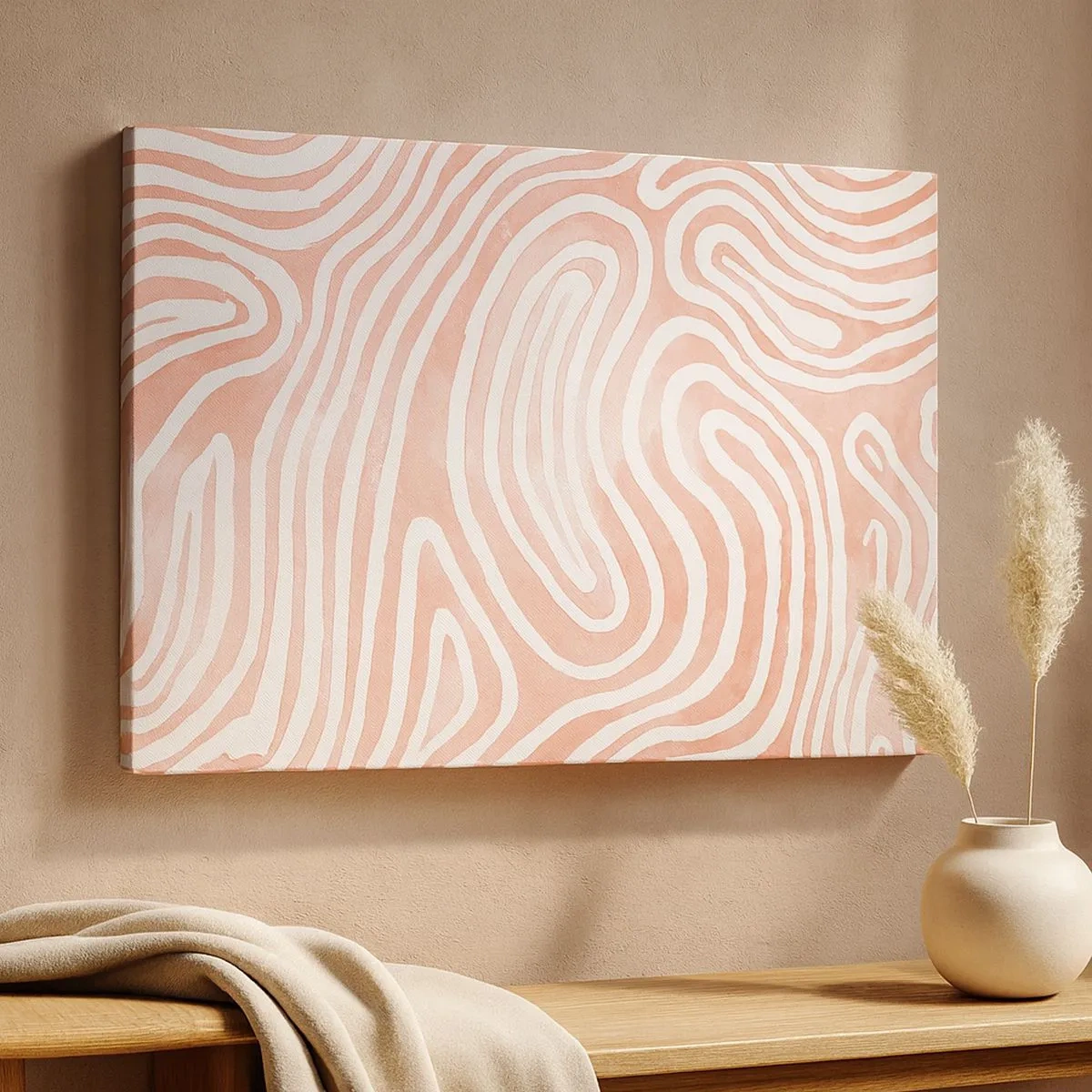 Schilderen op canvas - Abstract patroon in tinten roze en wit - 70x50cm - In het koraallabyrint - Moderne wanddecoratie voor woonkamer en slaapkamer ARTTOR