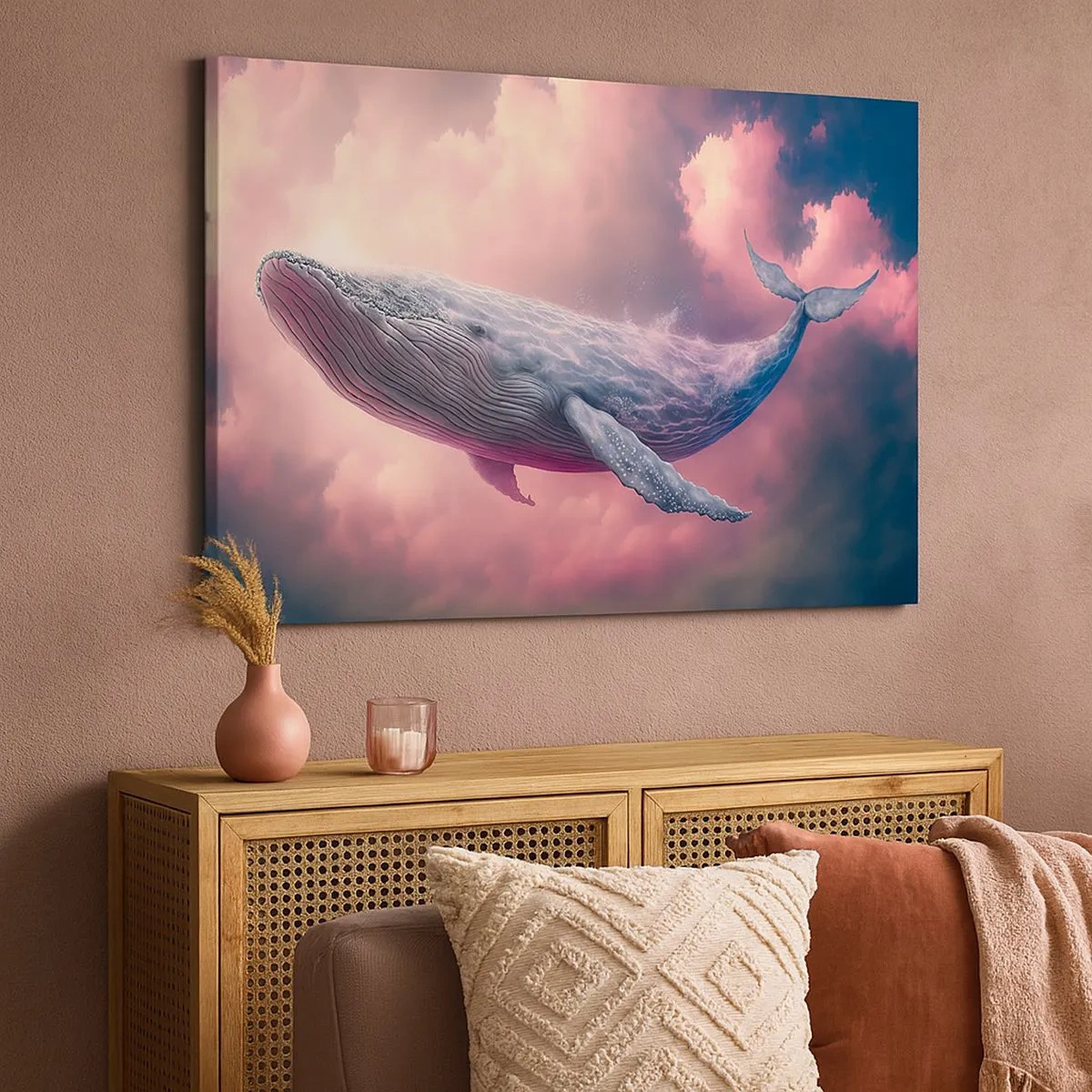 Schilderen op canvas - Een walvis die bij zonsondergang in de wolken zweeft - 70x50cm - Wrijf over je ogen - Moderne wanddecoratie voor woonkamer en slaapkamer ARTTOR