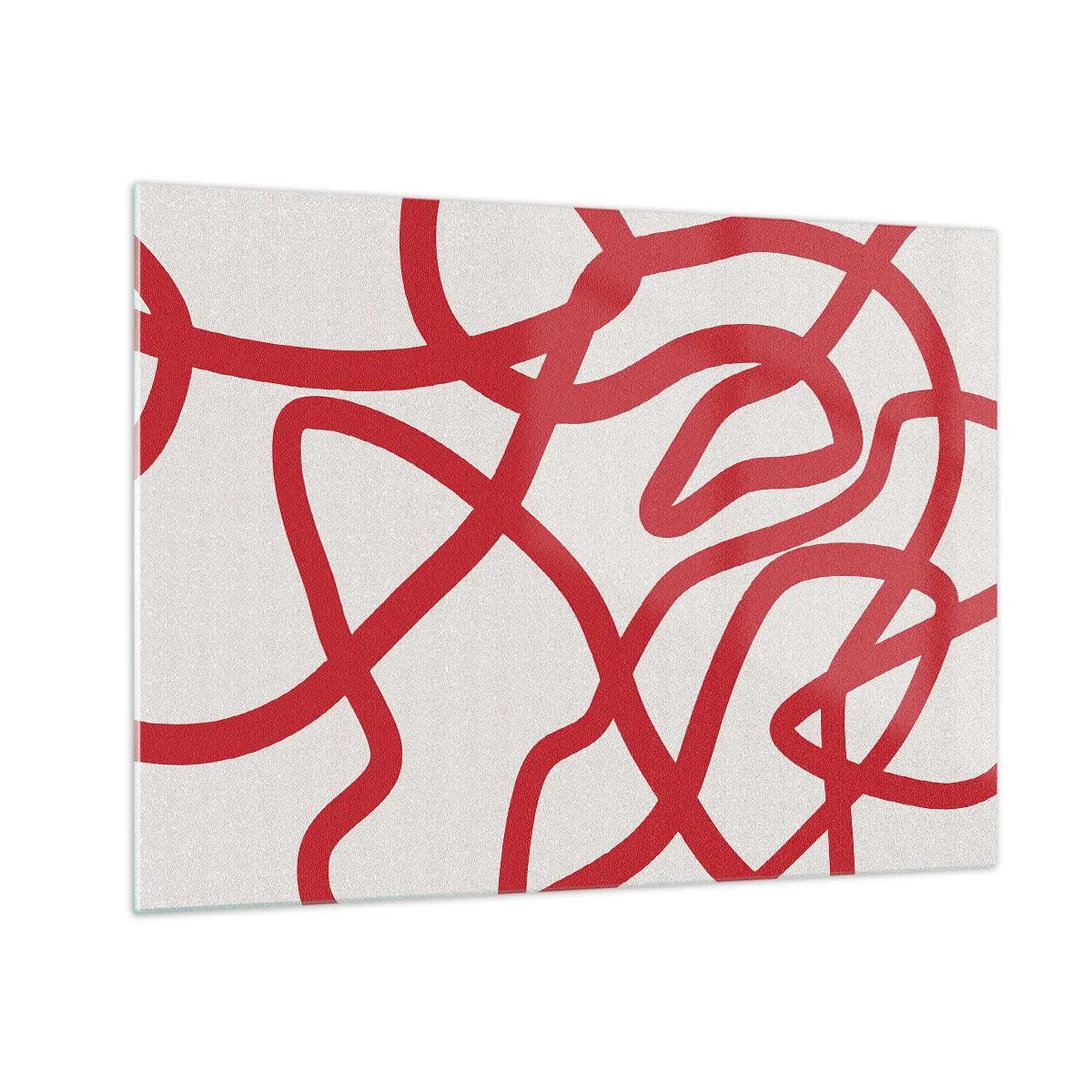 Schilderen op glas - Rode lijnen die dynamisch wervelen op een witte achtergrond - 70x50cm - Rood op wit - Moderne wanddecoratie voor woonkamer en slaapkamer ARTTOR