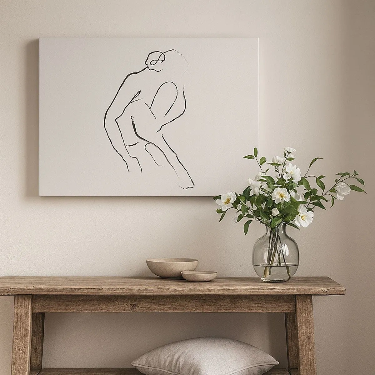 Schilderen op canvas - Een minimalistisch silhouet in zwart op een lichte achtergrond - 70x50cm - Intieme schets - Moderne wanddecoratie voor woonkamer en slaapkamer ARTTOR