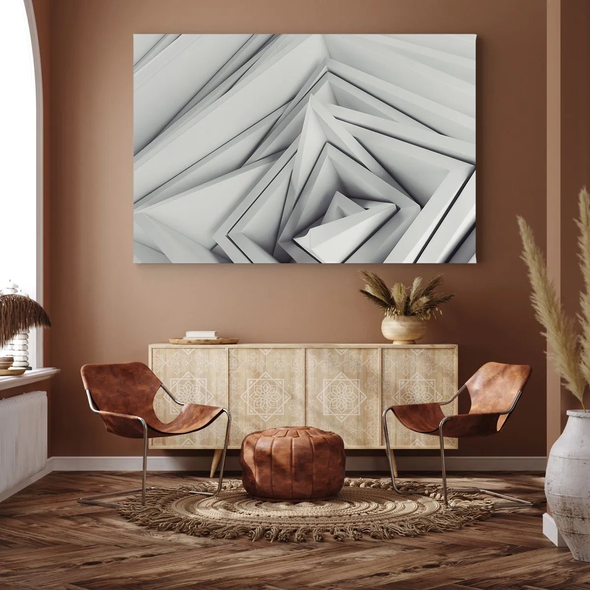 Schilderen op canvas - Een abstracte compositie van geometrische vormen in grijstinten. - 70x50cm - Scherpe hoeken knoppen - Moderne wanddecoratie voor woonkamer en slaapkamer ARTTOR