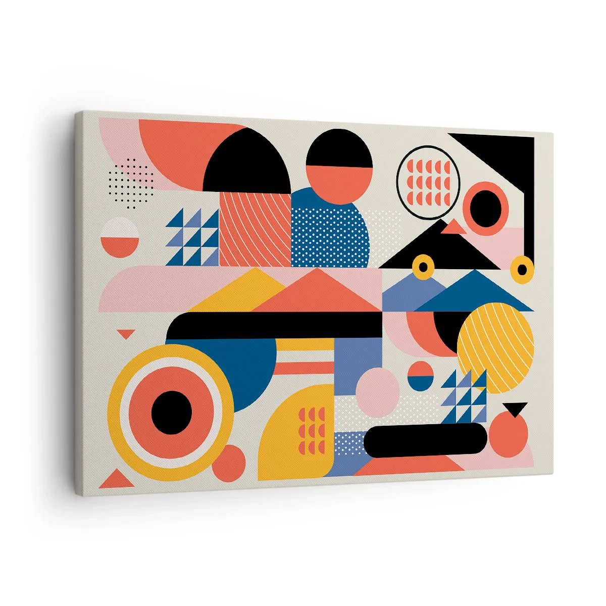 Schilderen op canvas - Kleurrijke geometrische vormen in retrostijl - 70x50cm - Compositie: speel rond - Moderne wanddecoratie voor woonkamer en slaapkamer ARTTOR