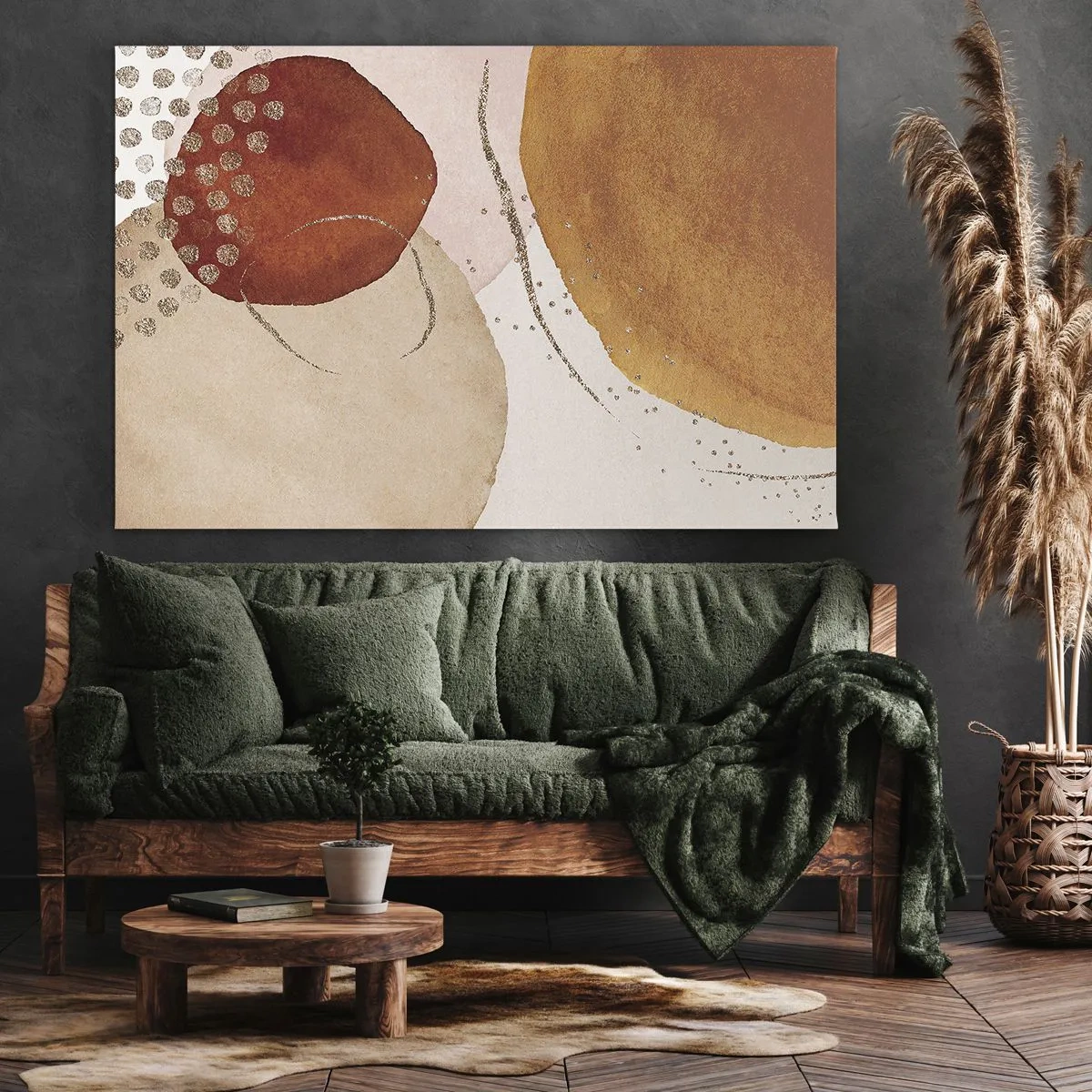 Schilderen op canvas - Abstracte vormen in warme tinten bruin en goud - 70x50cm - Rondheid en beweging - Moderne wanddecoratie voor woonkamer en slaapkamer ARTTOR