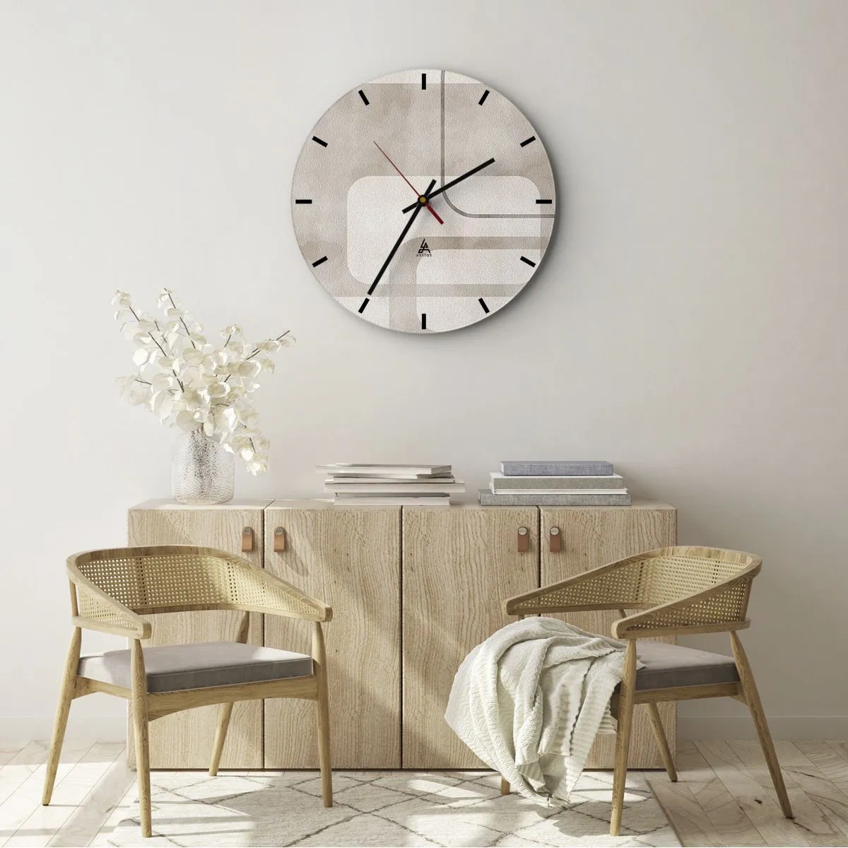 Wandklok - Klok - Een minimalistisch geometrisch patroon in beige tinten - 30x30cm - Geometrische voeg - Moderne wanddecoratie voor woonkamer, keuken en slaapkamer ARTTOR