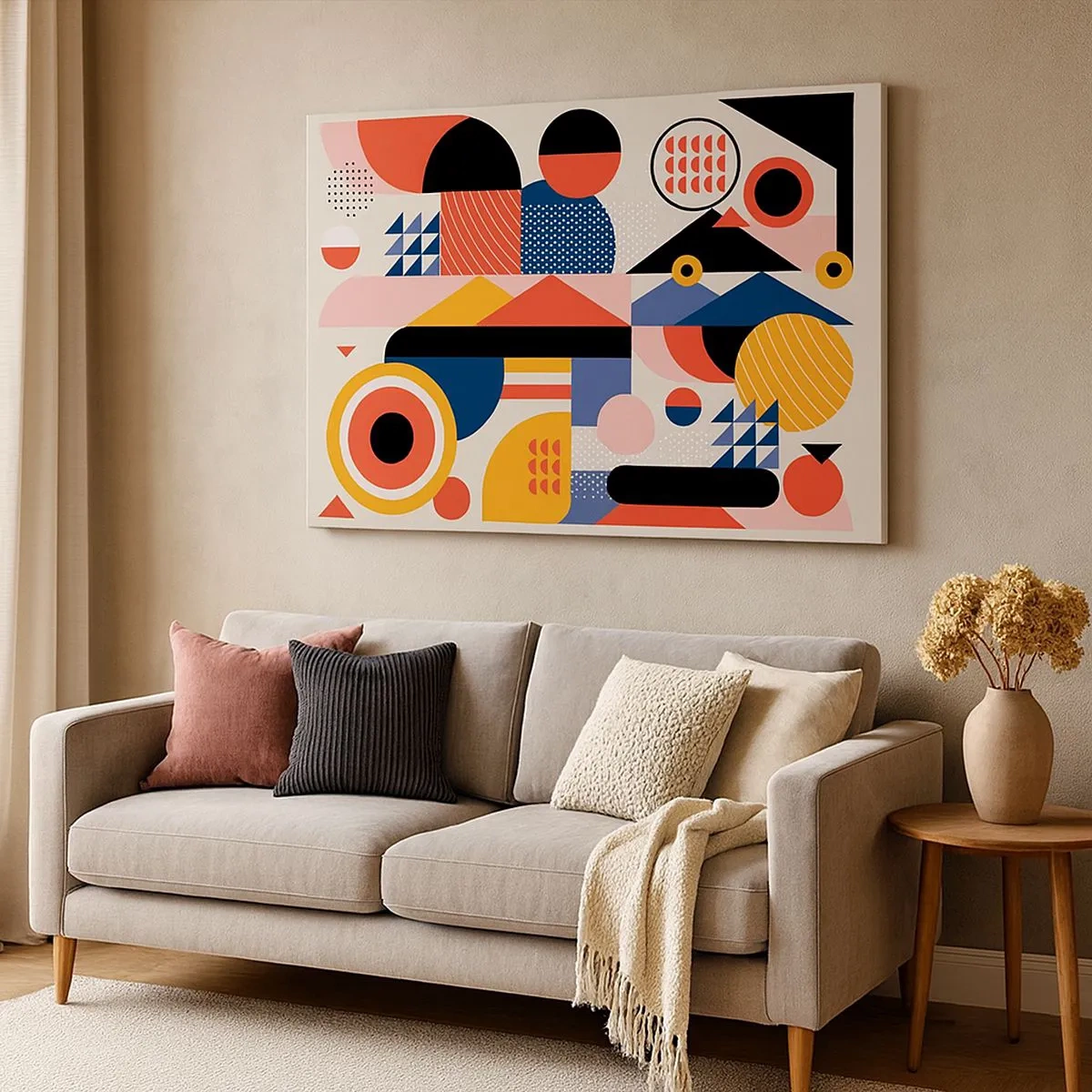 Schilderen op canvas - Kleurrijke geometrische vormen in retrostijl - 70x50cm - Compositie: speel rond - Moderne wanddecoratie voor woonkamer en slaapkamer ARTTOR