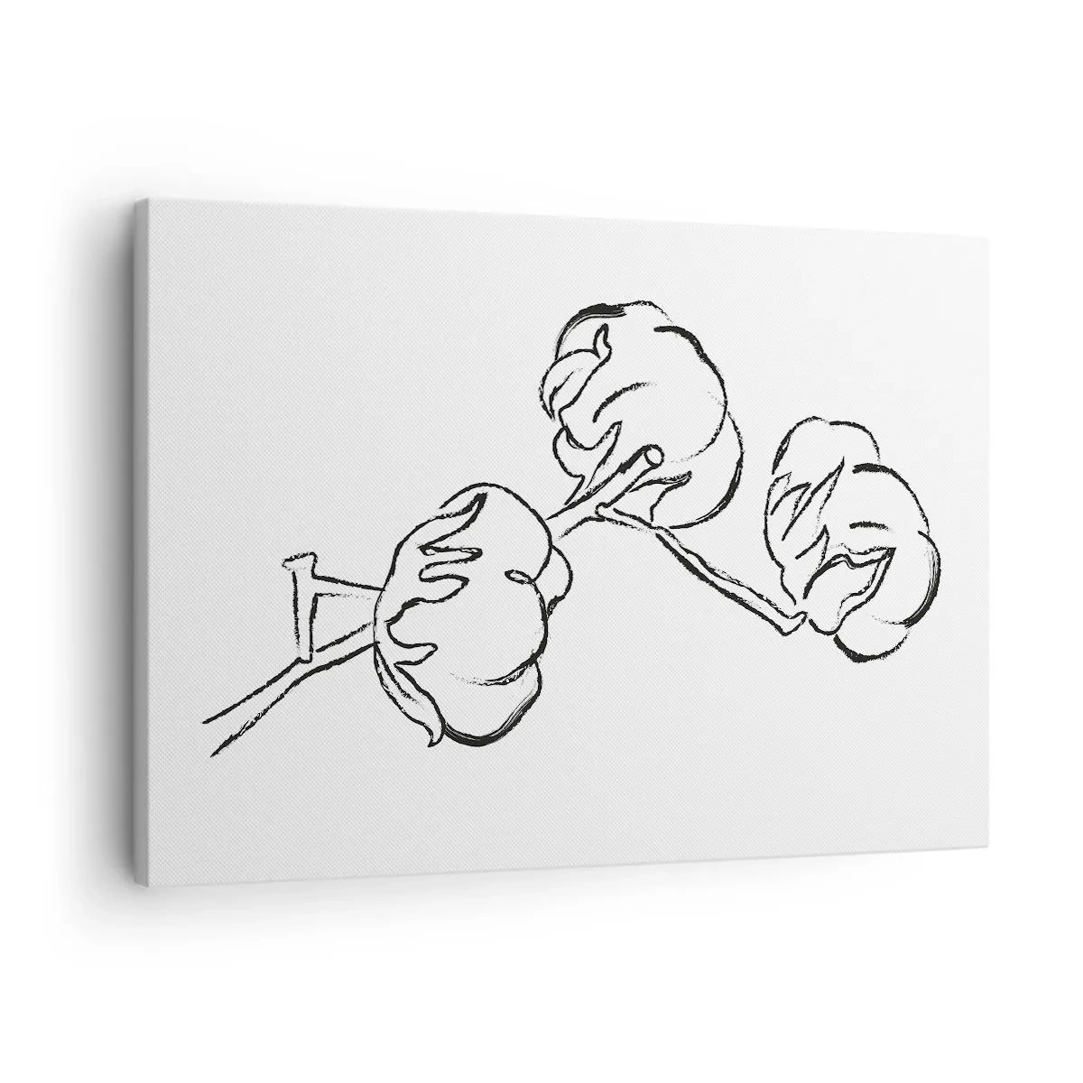 Schilderen op canvas - Een delicate omtrek van een katoentak op een witte achtergrond - 70x50cm - Katoen dons - Moderne wanddecoratie voor woonkamer en slaapkamer ARTTOR