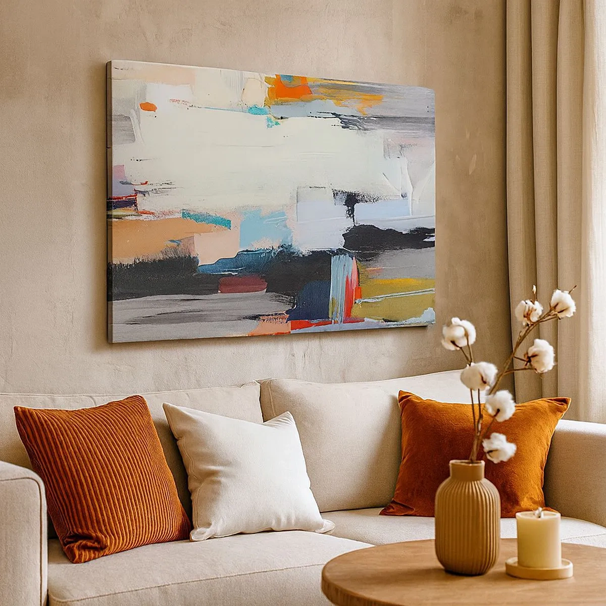 Schilderen op canvas - Kleurrijke abstractie met dynamische penseelstreken - 70x50cm - Is er een methode? - Moderne wanddecoratie voor woonkamer en slaapkamer ARTTOR