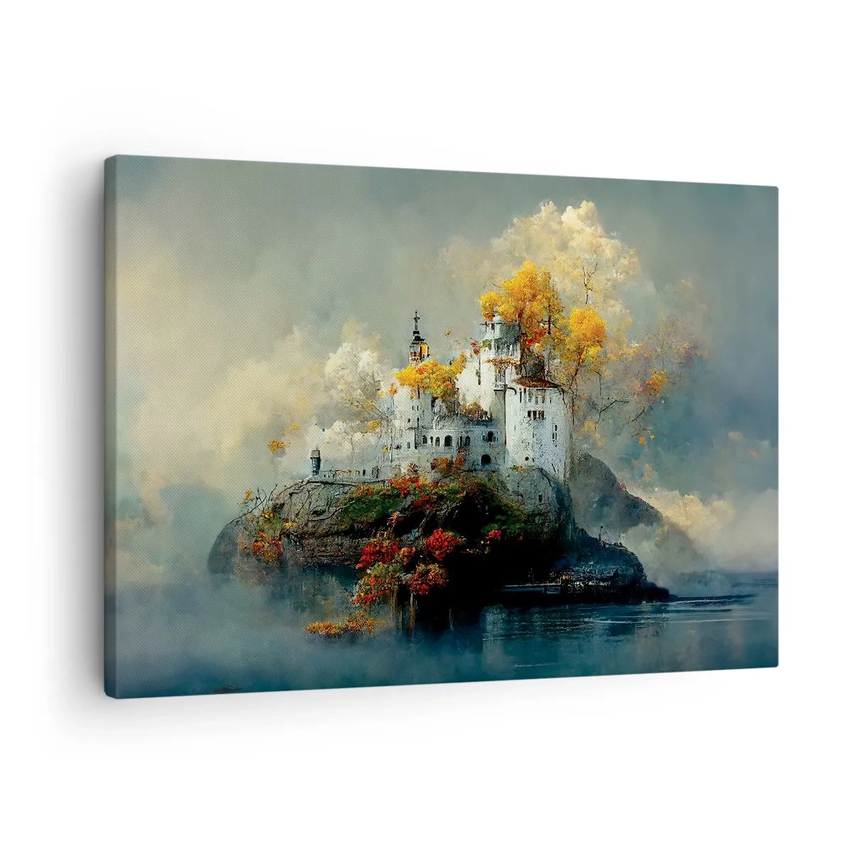 Schilderen op canvas - Een kasteel op een heuvel omgeven door herfstbomen - 70x50cm - Het begin van een romantisch verhaal - Moderne wanddecoratie voor woonkamer en slaapkamer ARTTOR