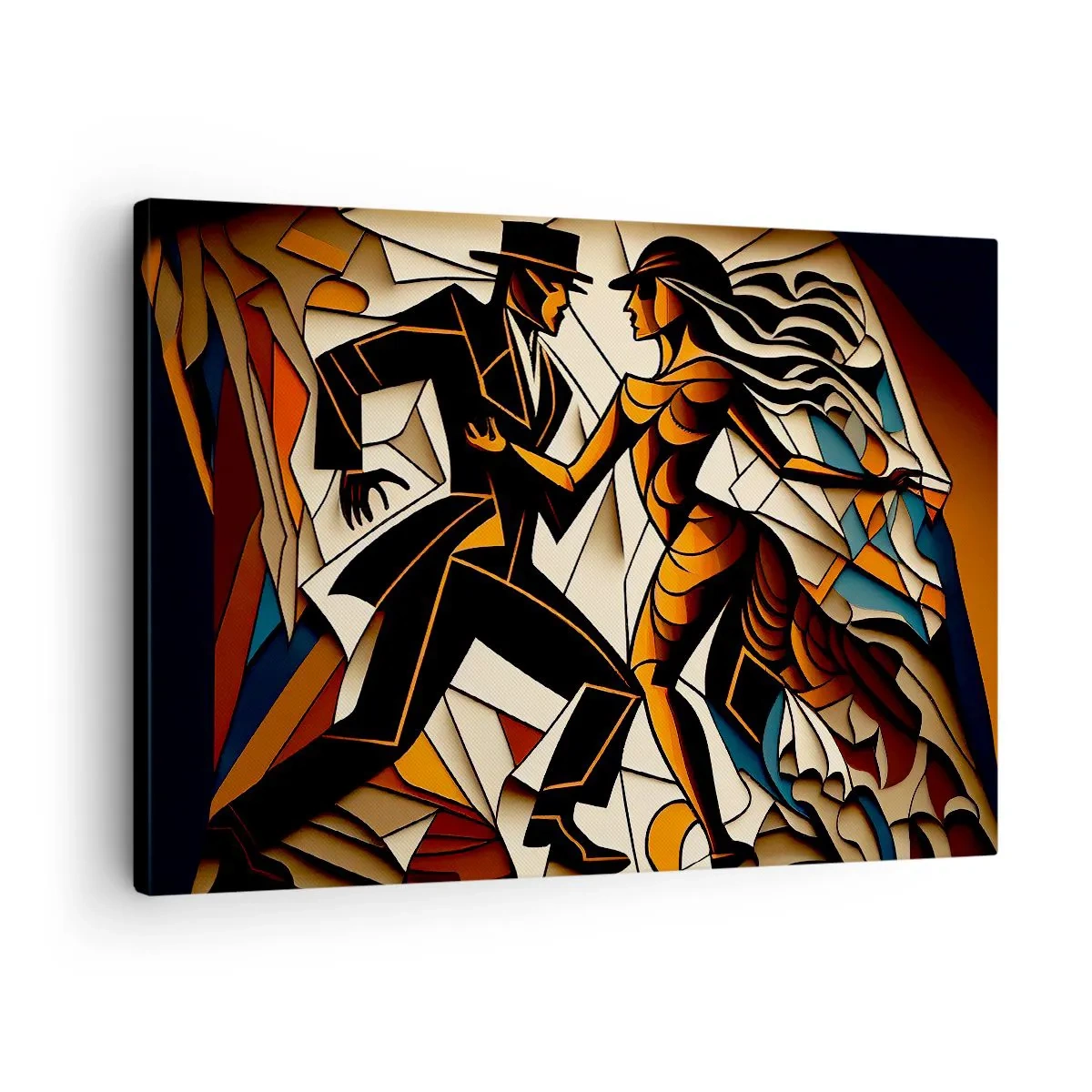 Schilderen op canvas - Een dynamisch paar dat danst in een abstracte vorm. - 70x50cm - Dans van pasie - Moderne wanddecoratie voor woonkamer en slaapkamer ARTTOR