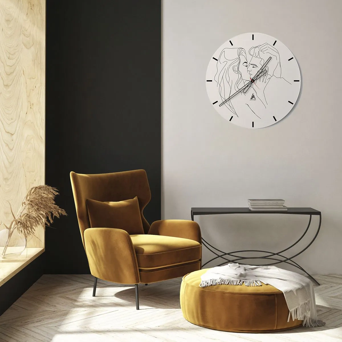 Wandklok - Klok - Een minimalistische cartoon van een verliefd stel - 30x30cm - Verstrikt in gevoel - Moderne wanddecoratie voor woonkamer, keuken en slaapkamer ARTTOR