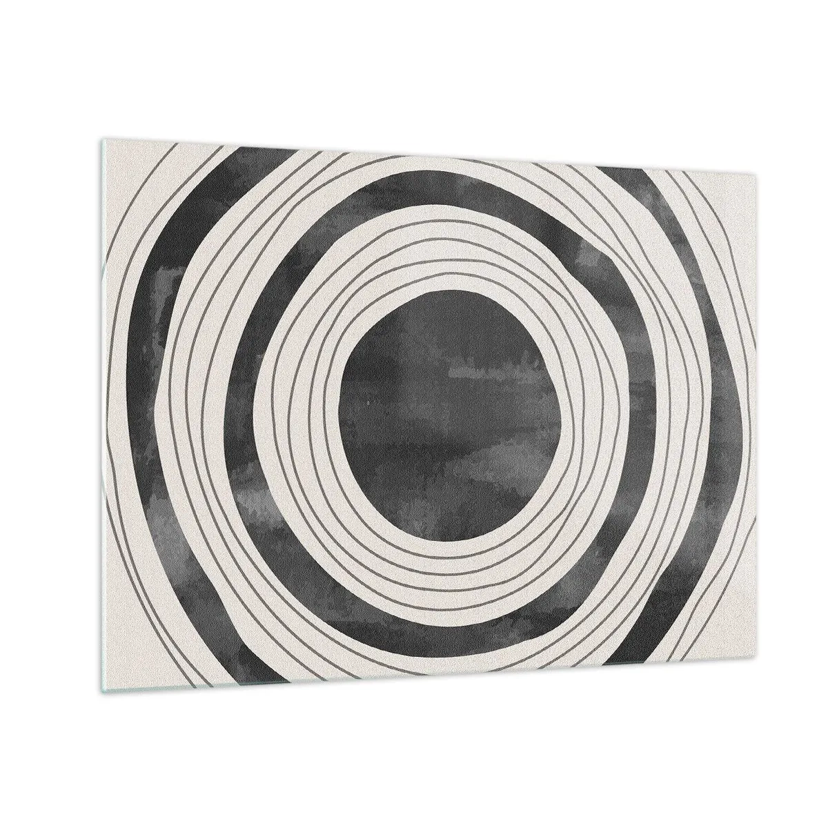 Schilderen op glas - Zwart-witte concentrische cirkels met onregelmatige contouren - 70x50cm - Precies op het punt - Moderne wanddecoratie voor woonkamer en slaapkamer ARTTOR