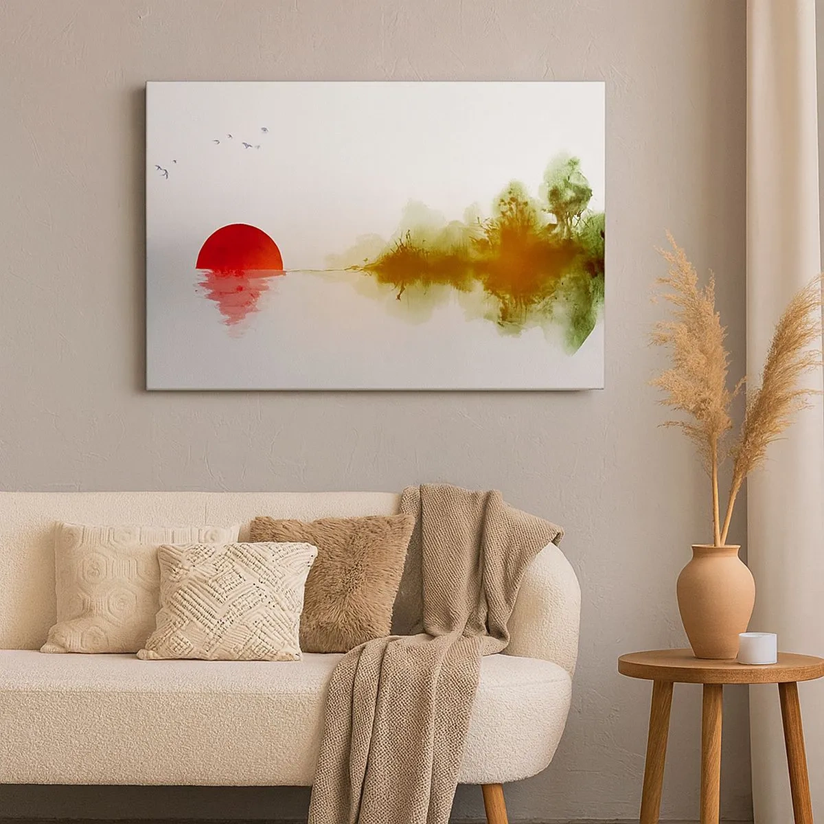Schilderen op canvas - Abstracte zonsondergang boven een meer met weerspiegeling - 70x50cm - Een belofte van vrede - Moderne wanddecoratie voor woonkamer en slaapkamer ARTTOR