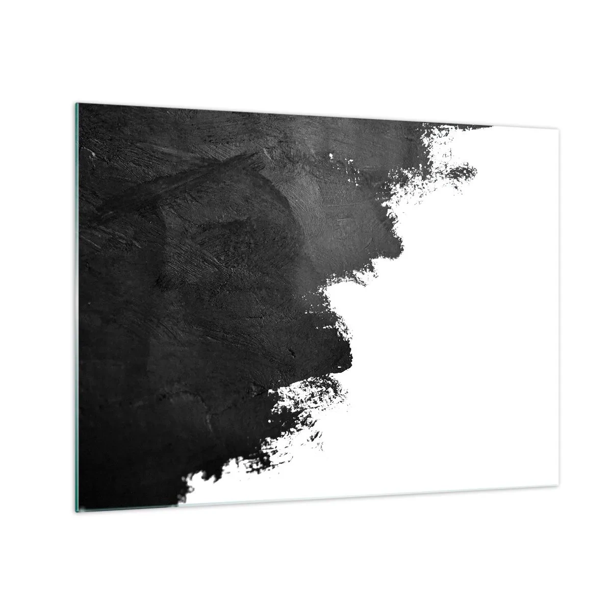 Schilderen op glas - Zwarte verftextuur op een witte achtergrond in een minimalistische stijl - 70x50cm - Elementen: aarde - Moderne wanddecoratie voor woonkamer en slaapkamer ARTTOR
