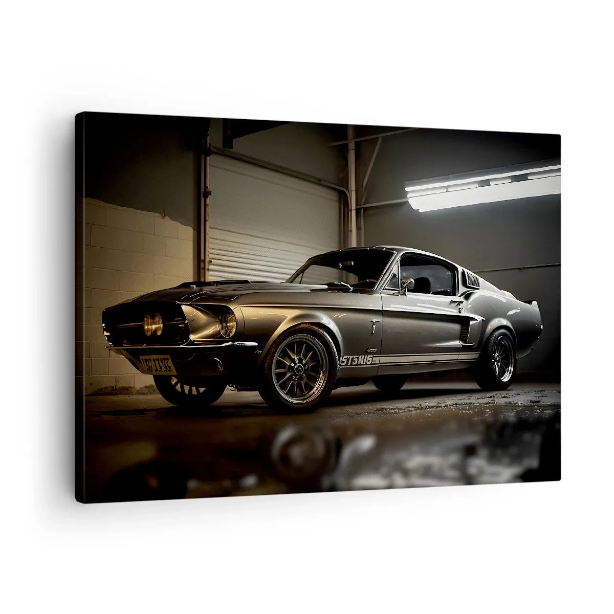 Schilderen op canvas - Klassieke auto in retrogarage - 70x50cm - Terug naar het verleden - Moderne wanddecoratie voor woonkamer en slaapkamer ARTTOR