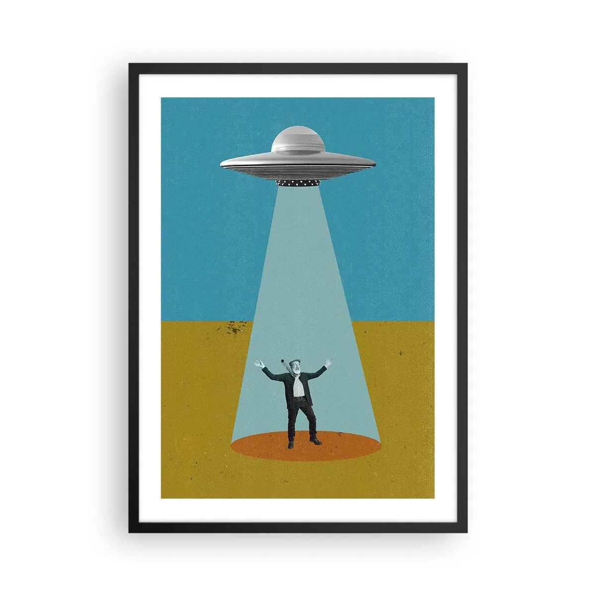 Poster in een zwarte lijst - Retro-illustratie van een UFO-ontvoering - 50x70cm - Een nauwe ontmoeting - Moderne wanddecoratie voor woonkamer en slaapkamer ARTTOR