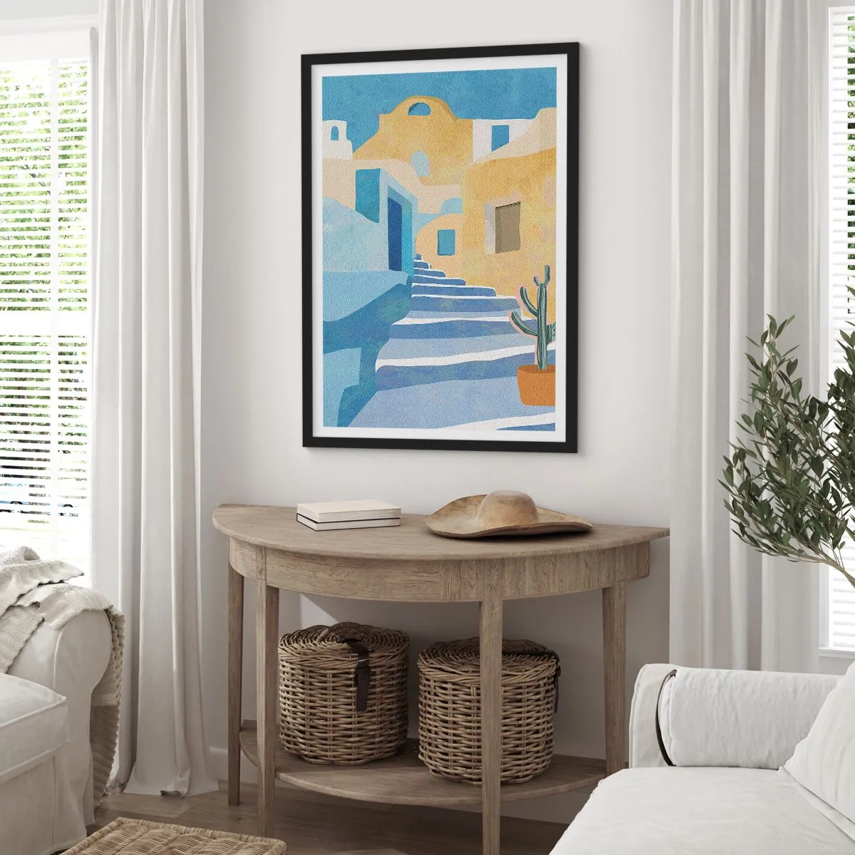 Poster in een zwarte lijst - Mediterrane architectuur in pastelkleuren - 50x70cm - Een dag in een Arabische stad - Moderne wanddecoratie voor woonkamer en slaapkamer ARTTOR