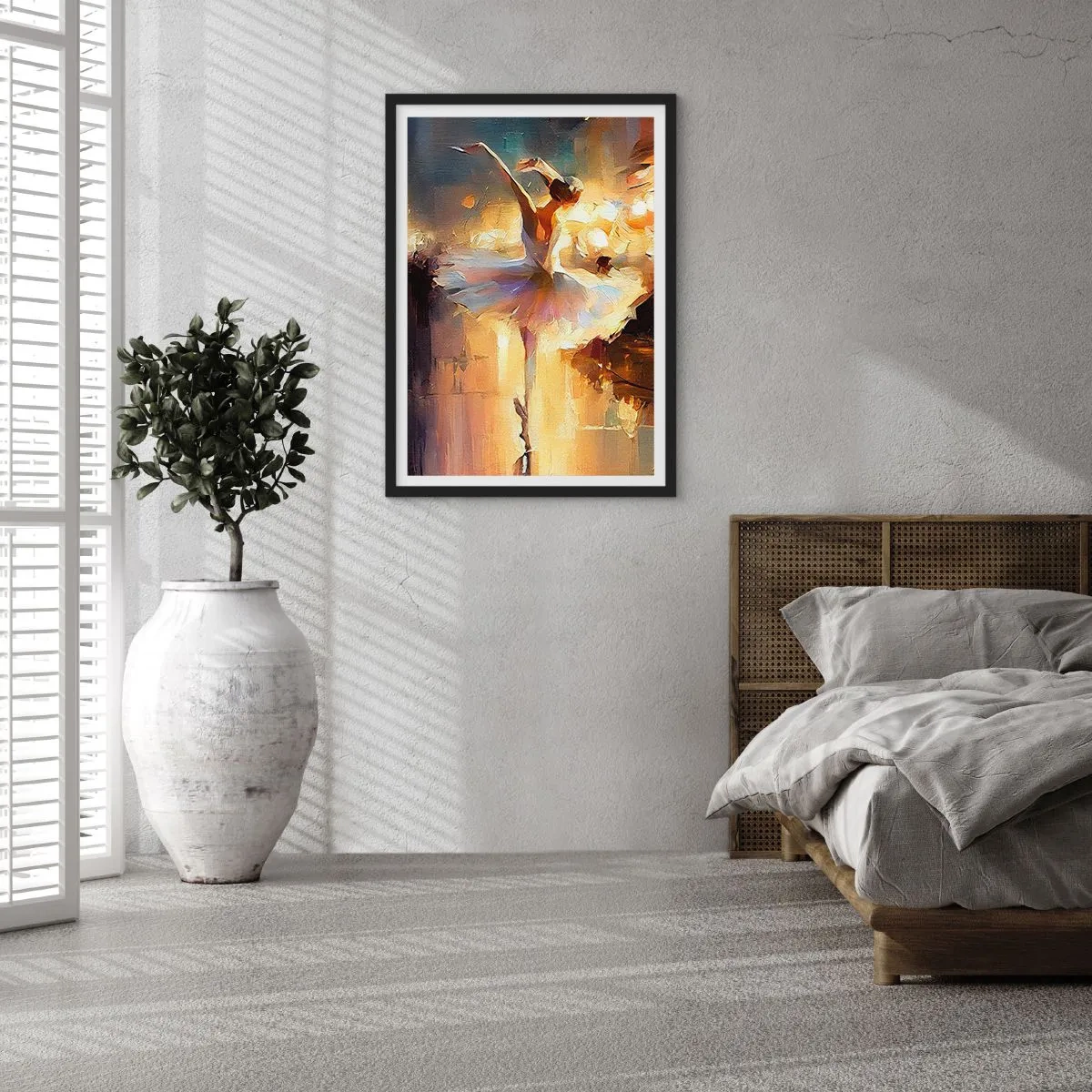 Poster in een zwarte lijst - Een ballerina in het gouden licht van het podium - 50x70cm - Wonder op straat - Moderne wanddecoratie voor woonkamer en slaapkamer ARTTOR