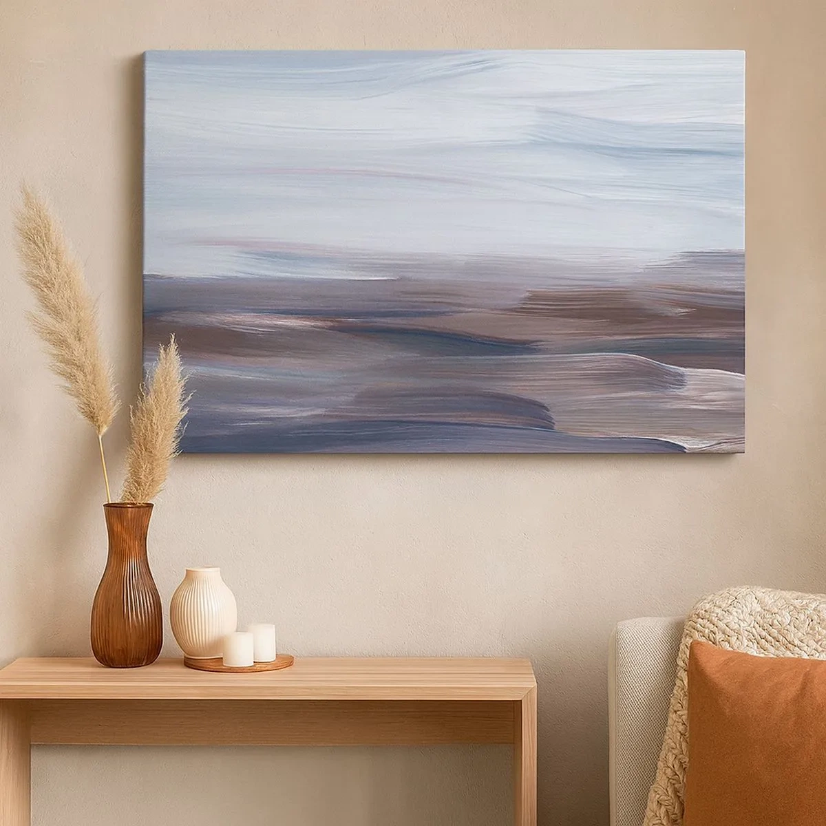 Schilderen op canvas - Een subtiele abstractie met delicate penseelstreken in pasteltinten. - 70x50cm - Elementen: water - Moderne wanddecoratie voor woonkamer en slaapkamer ARTTOR