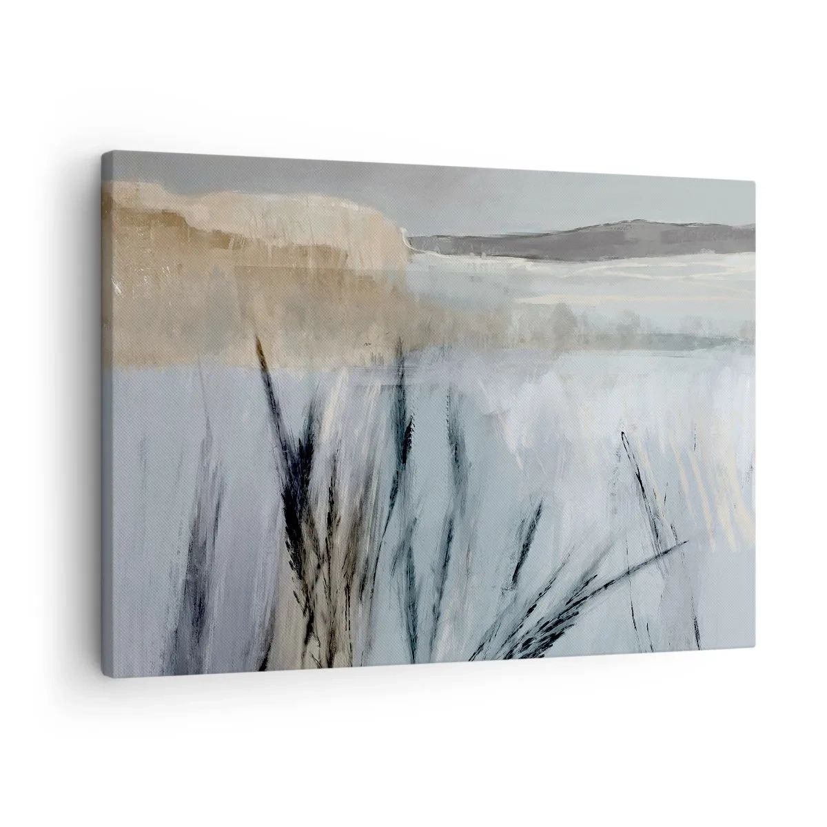 Schilderen op canvas - Een schilderachtig winterlandschap met velden en grassen - 70x50cm - Wintervelden - Moderne wanddecoratie voor woonkamer en slaapkamer ARTTOR