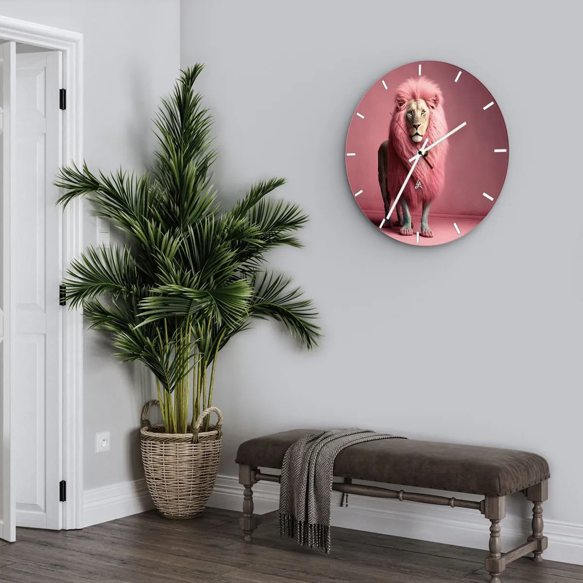Wandklok - Klok - Een leeuw met intens roze manen op een achtergrond van dezelfde kleur - 30x30cm - En je bent niet meer bang - Moderne wanddecoratie voor woonkamer, keuken en slaapkamer ARTTOR