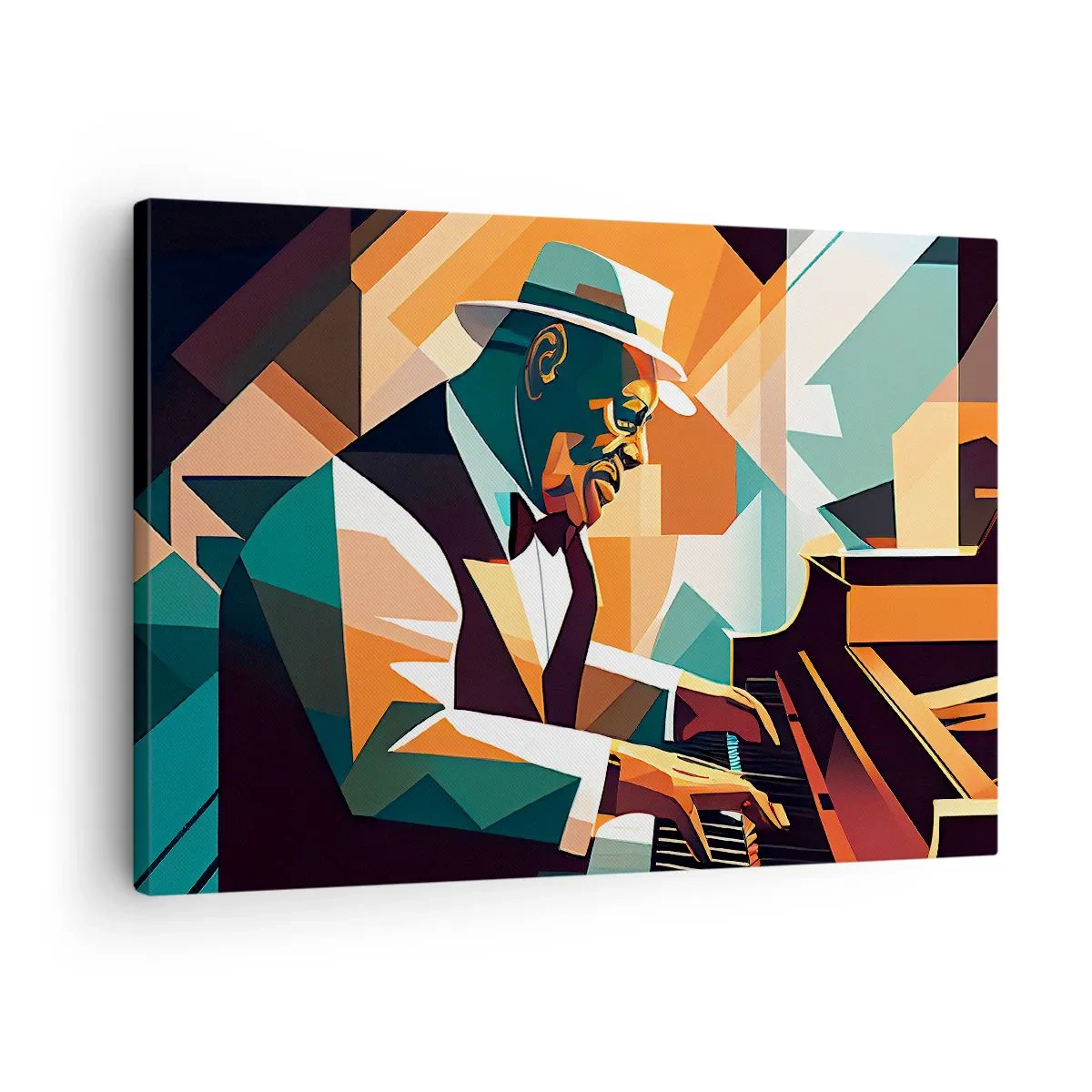 Schilderen op canvas - Abstracte muzikant die piano speelt in warme kleuren. - 70x50cm - Al die jazz - Moderne wanddecoratie voor woonkamer en slaapkamer ARTTOR