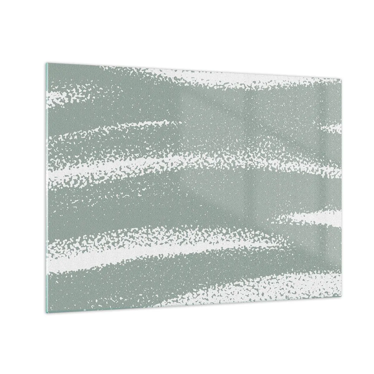 Schilderen op glas - Witte strepen op een koele groene achtergrond - 70x50cm - Abstractie in een winterklimaat - Moderne wanddecoratie voor woonkamer en slaapkamer ARTTOR