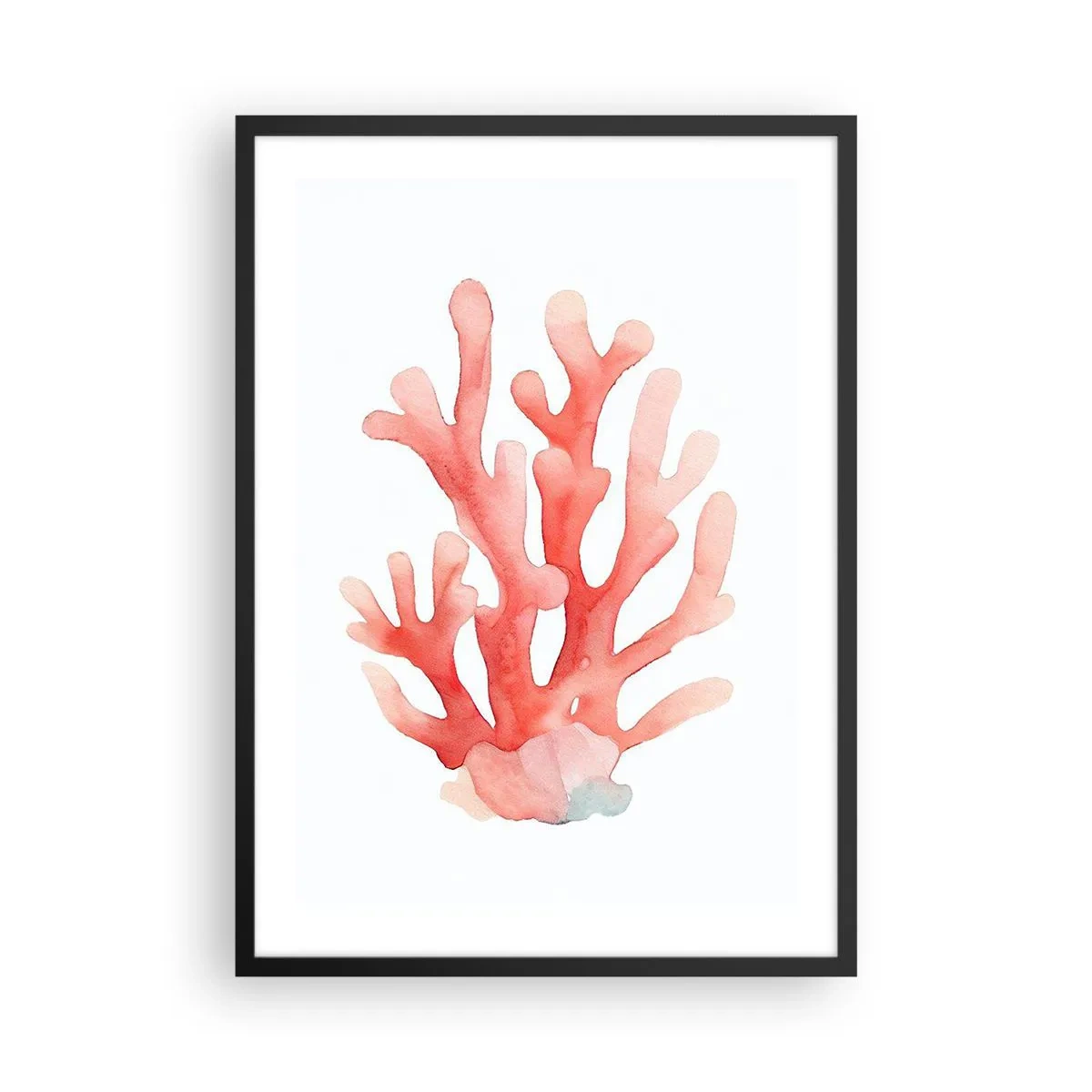 Poster in een zwarte lijst - Aquarelillustratie van rood koraal op een witte achtergrond - 50x70cm - Koraalkleurig koraal - Moderne wanddecoratie voor woonkamer en slaapkamer ARTTOR
