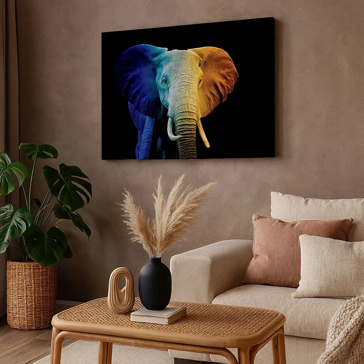 Schilderen op canvas - Olifantenportret in regenboogkleuren - 70x50cm - Excentriek, niet raar - Moderne wanddecoratie voor woonkamer en slaapkamer ARTTOR