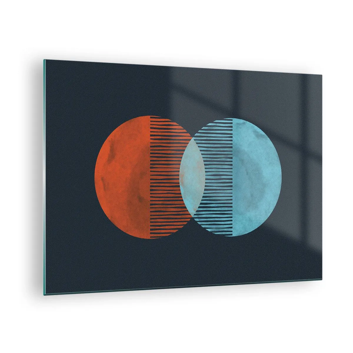 Schilderen op glas - Twee elkaar kruisende kleurrijke planeten met een geometrisch patroon - 70x50cm - Astronomische fantasie - Moderne wanddecoratie voor woonkamer en slaapkamer ARTTOR