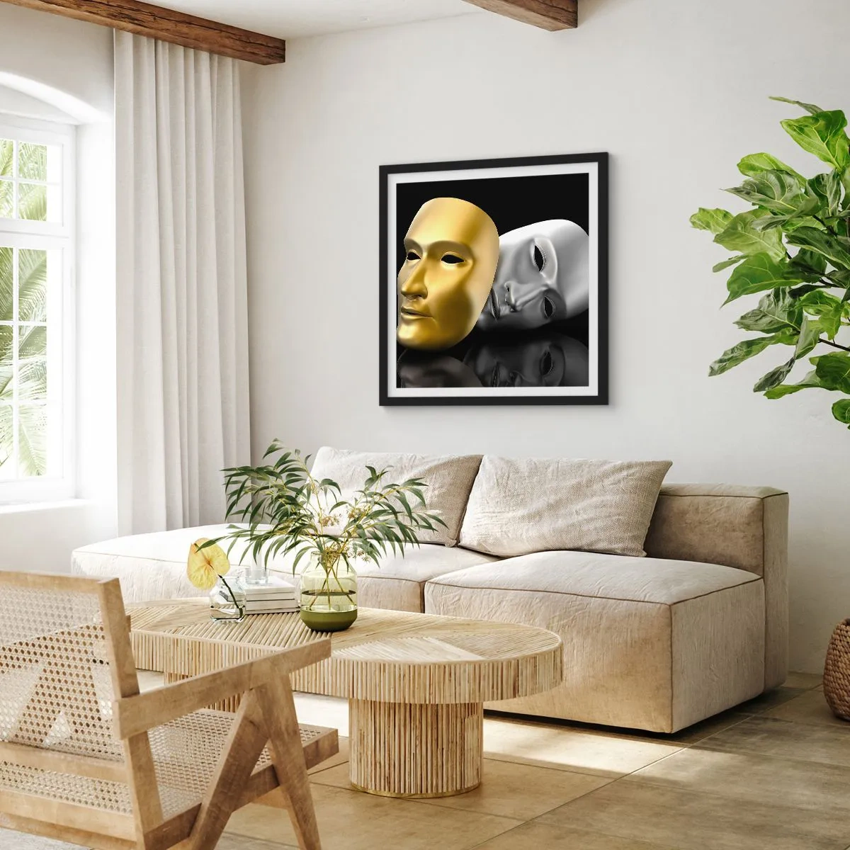 Poster in een zwarte lijst - Het leven is theater - 30x30 cm