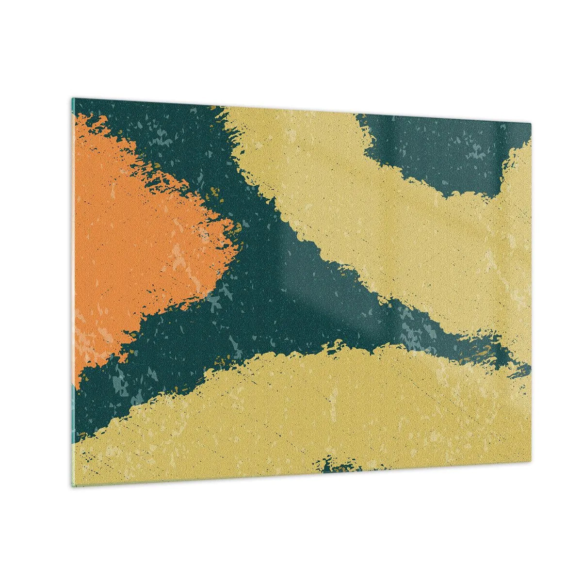 Schilderen op glas - Een vloeiende abstractie in mosterdgeel, groen en oranje. - 70x50cm - Abstractie – langzame beweging - Moderne wanddecoratie voor woonkamer en slaapkamer ARTTOR