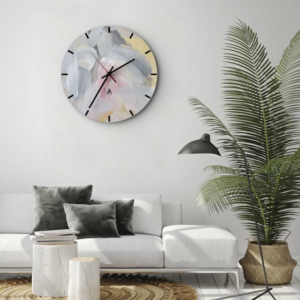 Wandklok - Klok - Abstracte pastelvlekken in tinten roze en grijs - 30x30cm - In een pastelkleurige wereld - Moderne wanddecoratie voor woonkamer, keuken en slaapkamer ARTTOR