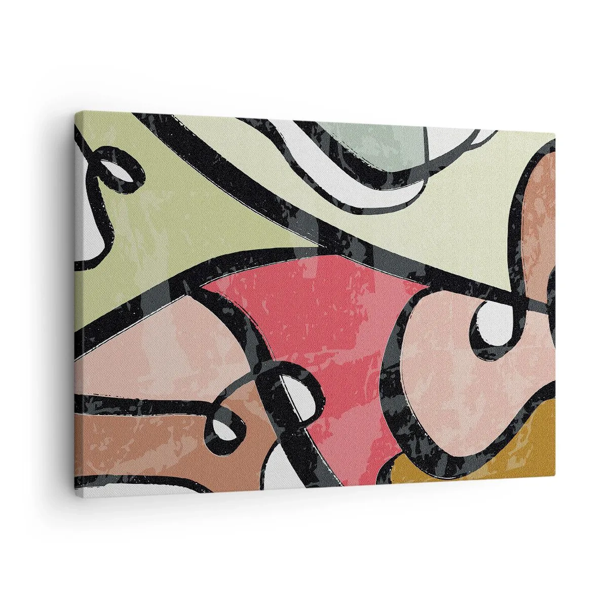 Schilderen op canvas - Kleurrijke abstracte vormen met zwarte lijnen - 70x50cm - Pirouettes tussen kleuren - Moderne wanddecoratie voor woonkamer en slaapkamer ARTTOR
