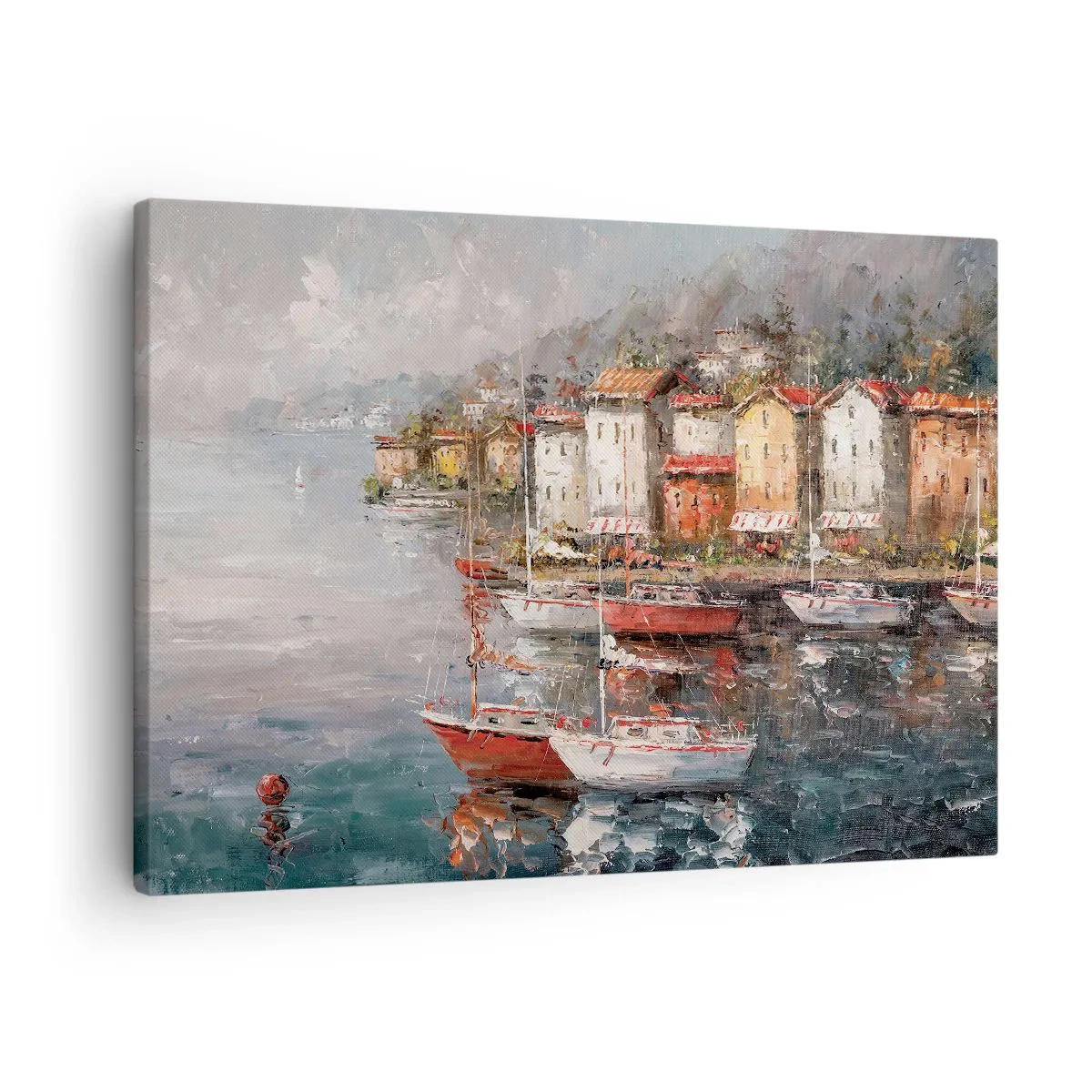 Schilderen op canvas - Zeegezicht met boten en kleurrijke huizen - 70x50cm - Romantisch toevluchtsoord - Moderne wanddecoratie voor woonkamer en slaapkamer ARTTOR