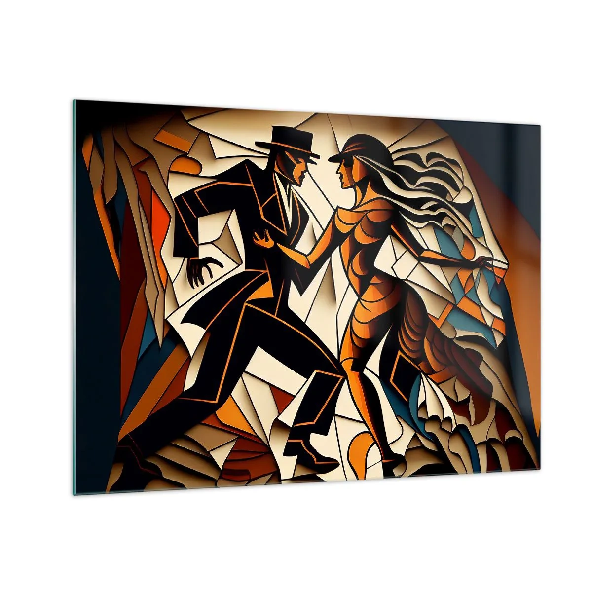 Schilderen op glas - Een gestileerd paar danst in een dynamische, abstracte vorm. - 70x50cm - Dans van pasie - Moderne wanddecoratie voor woonkamer en slaapkamer ARTTOR