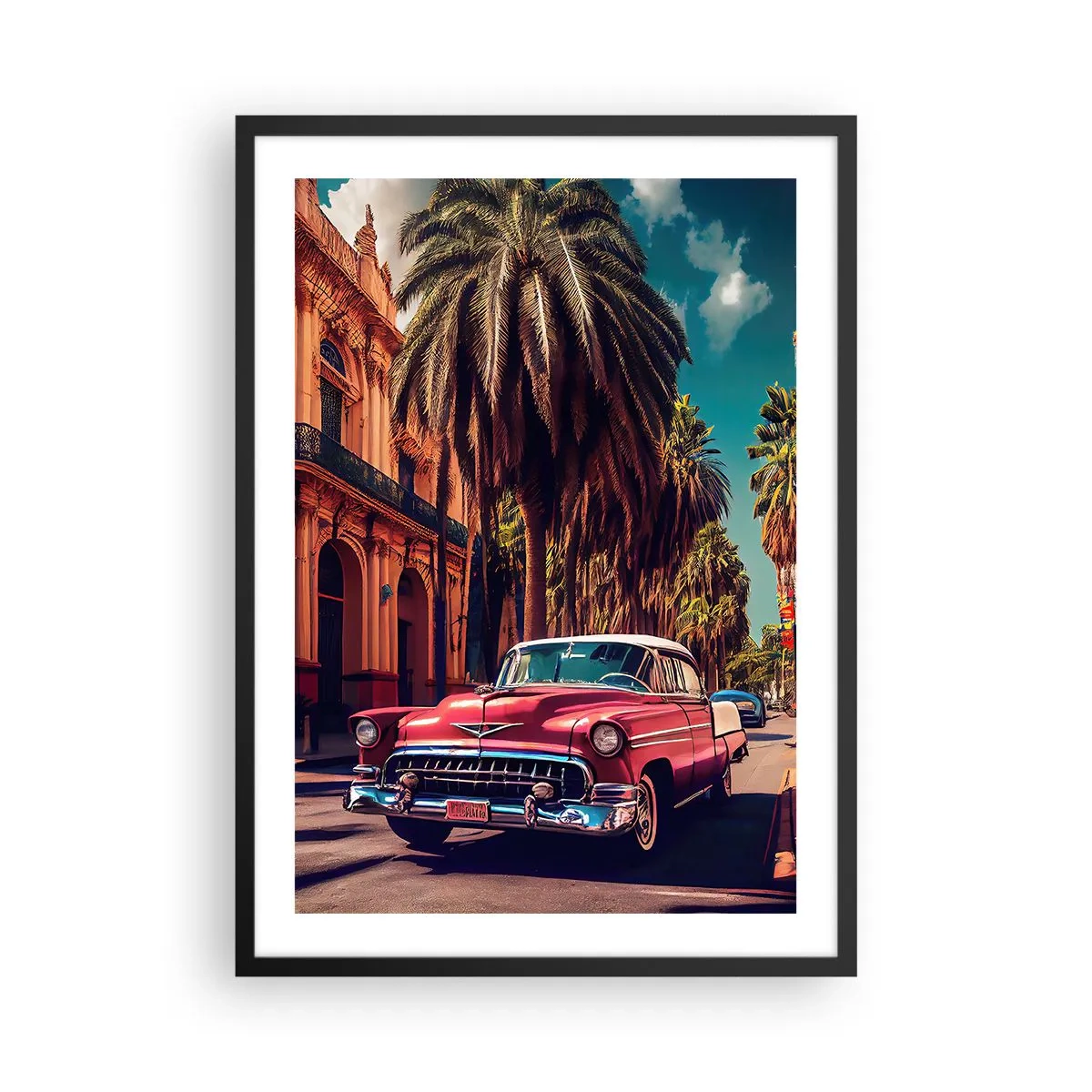 Poster in een zwarte lijst - Een klassieke auto tegen de achtergrond van een tropische stad - 50x70cm - Nog steeds in Havanna - Moderne wanddecoratie voor woonkamer en slaapkamer ARTTOR