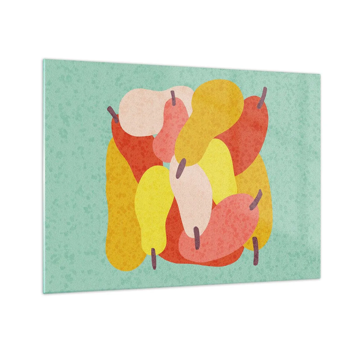 Schilderen op glas - Kleurrijke peren in grafische stijl op een turquoise achtergrond - 70x50cm - Probeer de zomerzon - Moderne wanddecoratie voor woonkamer en slaapkamer ARTTOR