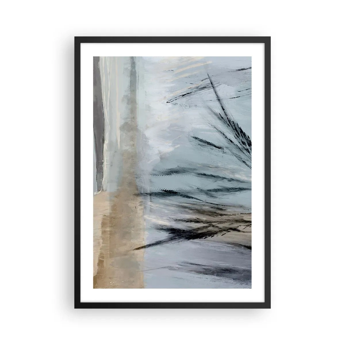 Poster in een zwarte lijst - Een delicate abstractie geïnspireerd door de natuur in gedempte kleuren. - 50x70cm - Wintervelden - Moderne wanddecoratie voor woonkamer en slaapkamer ARTTOR