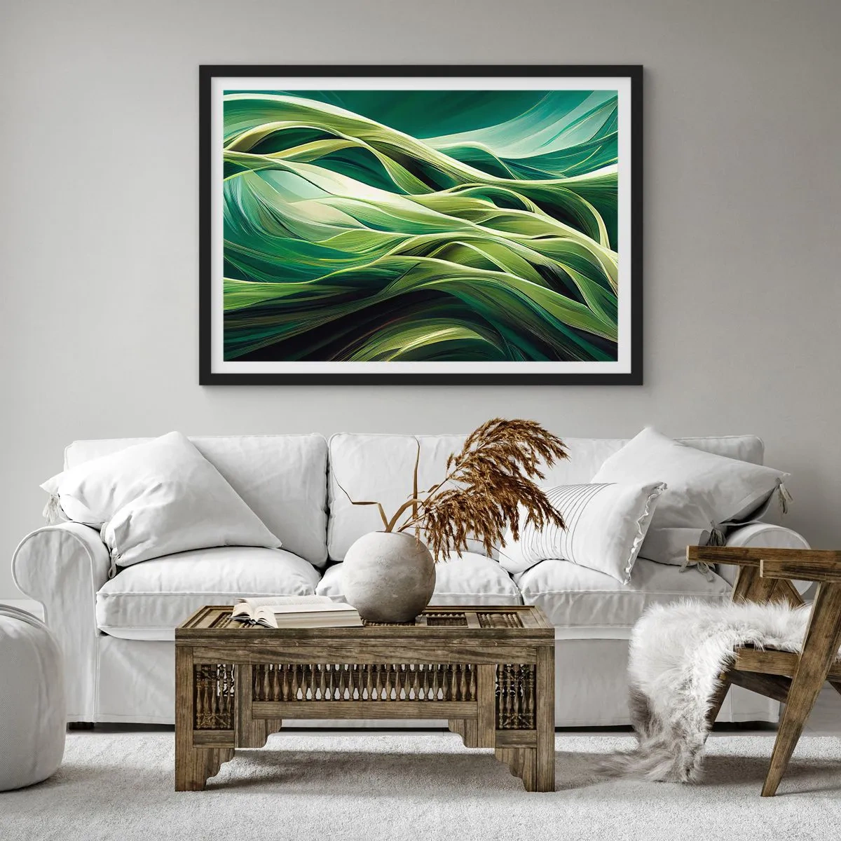 Poster in een zwarte lijst - Abstract groen spel - 70x50 cm
