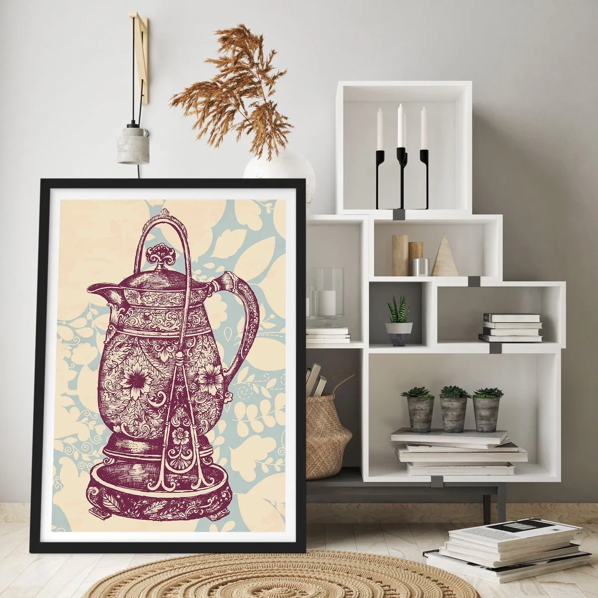 Poster in een zwarte lijst - Een versierde vintage kan op een decoratieve achtergrond - 50x70cm - De schoonheid van het dagelijks leven - Moderne wanddecoratie voor woonkamer en slaapkamer ARTTOR