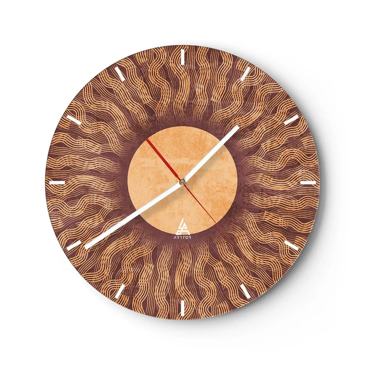 Wandklok - Klok - Zonnewijzerplaat met stralend patroon in warme kleuren - 30x30cm - Zon icoon - Moderne wanddecoratie voor woonkamer, keuken en slaapkamer ARTTOR