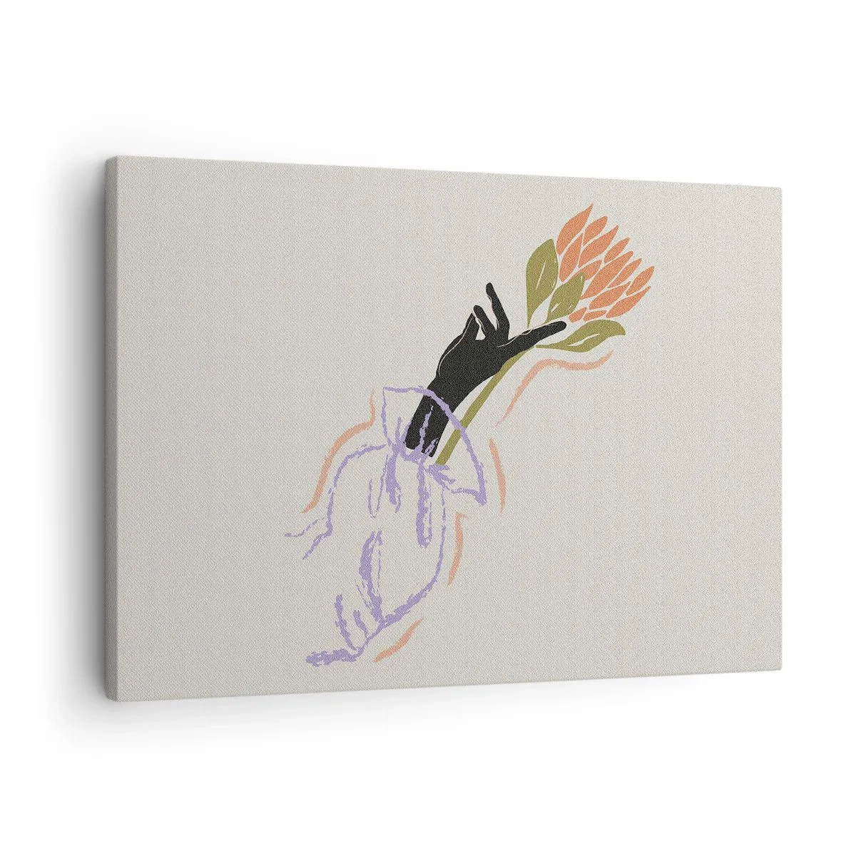 Schilderen op canvas - Een minimalistisch boeket bloemen in een delicate stijl - 70x50cm - Zusterlijke aanraking - Moderne wanddecoratie voor woonkamer en slaapkamer ARTTOR