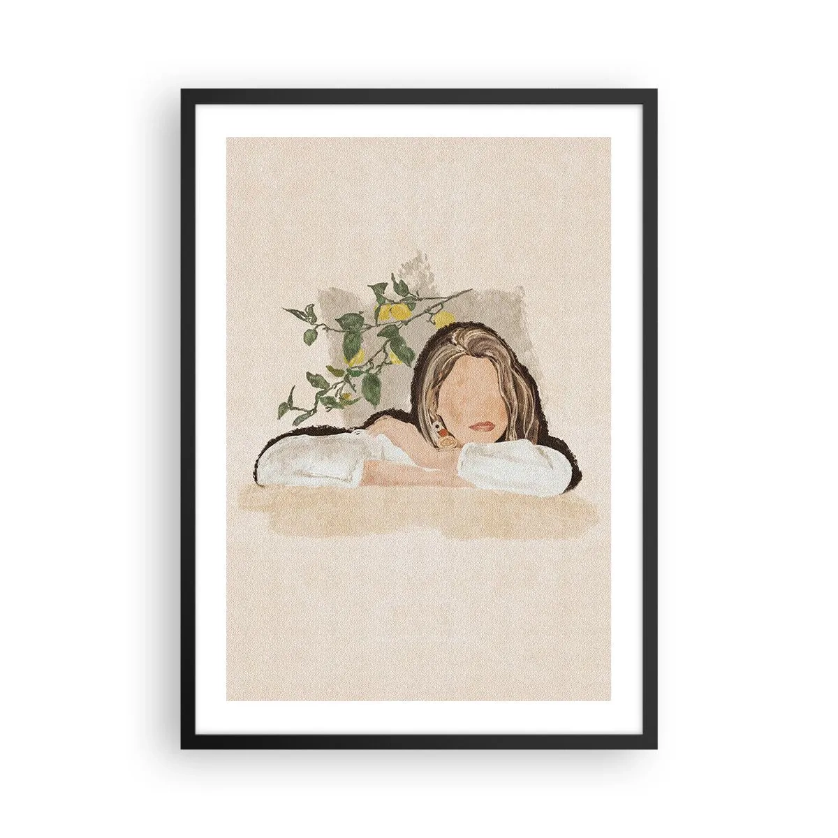 Poster in een zwarte lijst - Een peinzende figuur omringd door de natuur - 50x70cm - Zuidelijke schoonheid - Moderne wanddecoratie voor woonkamer en slaapkamer ARTTOR