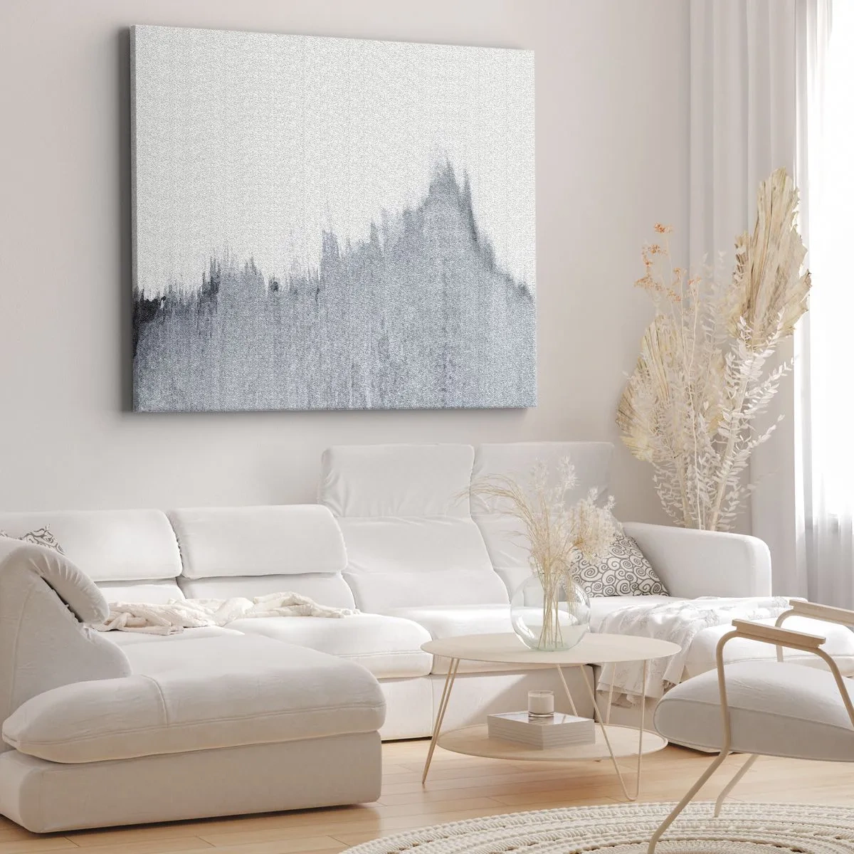 Schilderen op canvas - Abstracte grijze compositie in minimalistische stijl - 70x50cm - Mysterieuze tekst - Moderne wanddecoratie voor woonkamer en slaapkamer ARTTOR