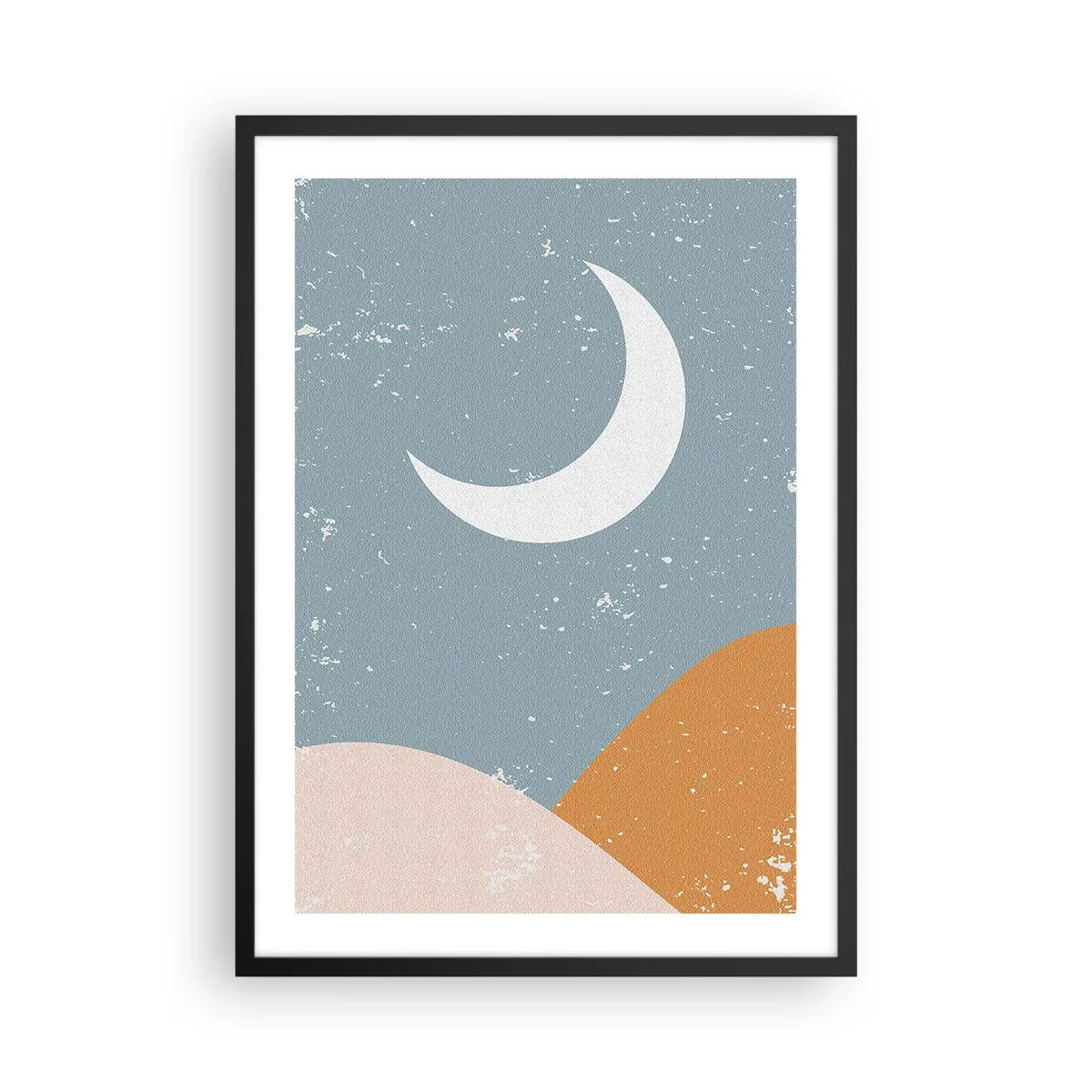 Poster in een zwarte lijst - Een minimalistische maan boven een abstract landschap. - 50x70cm - Mirakel van vele nachten - Moderne wanddecoratie voor woonkamer en slaapkamer ARTTOR